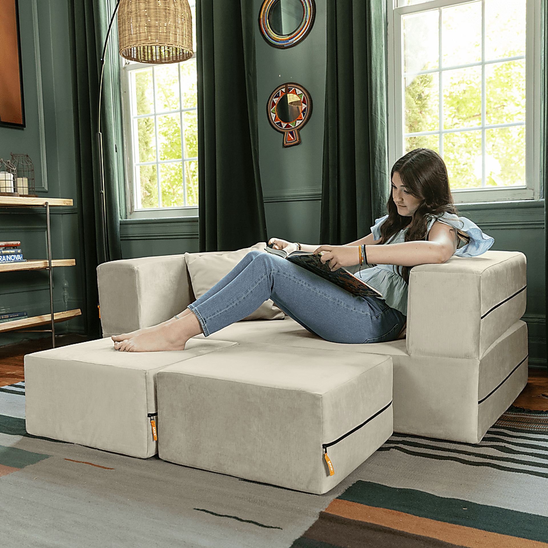 Kids Alfy Ivory Loveseat & Ottomans, Set of 3 - Image 7