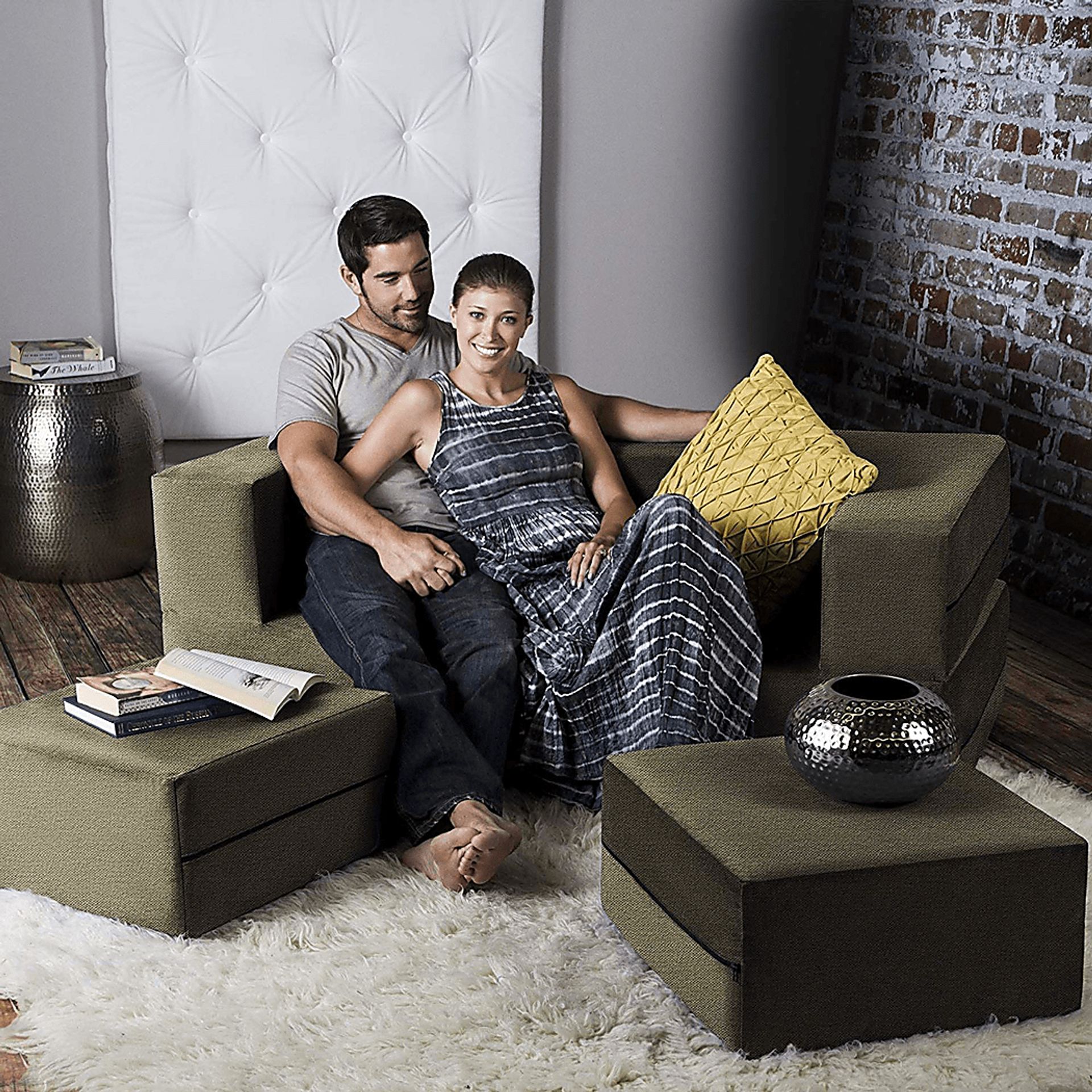 Alfy Moss Convertible Loveseat and Ottoman - Image 4