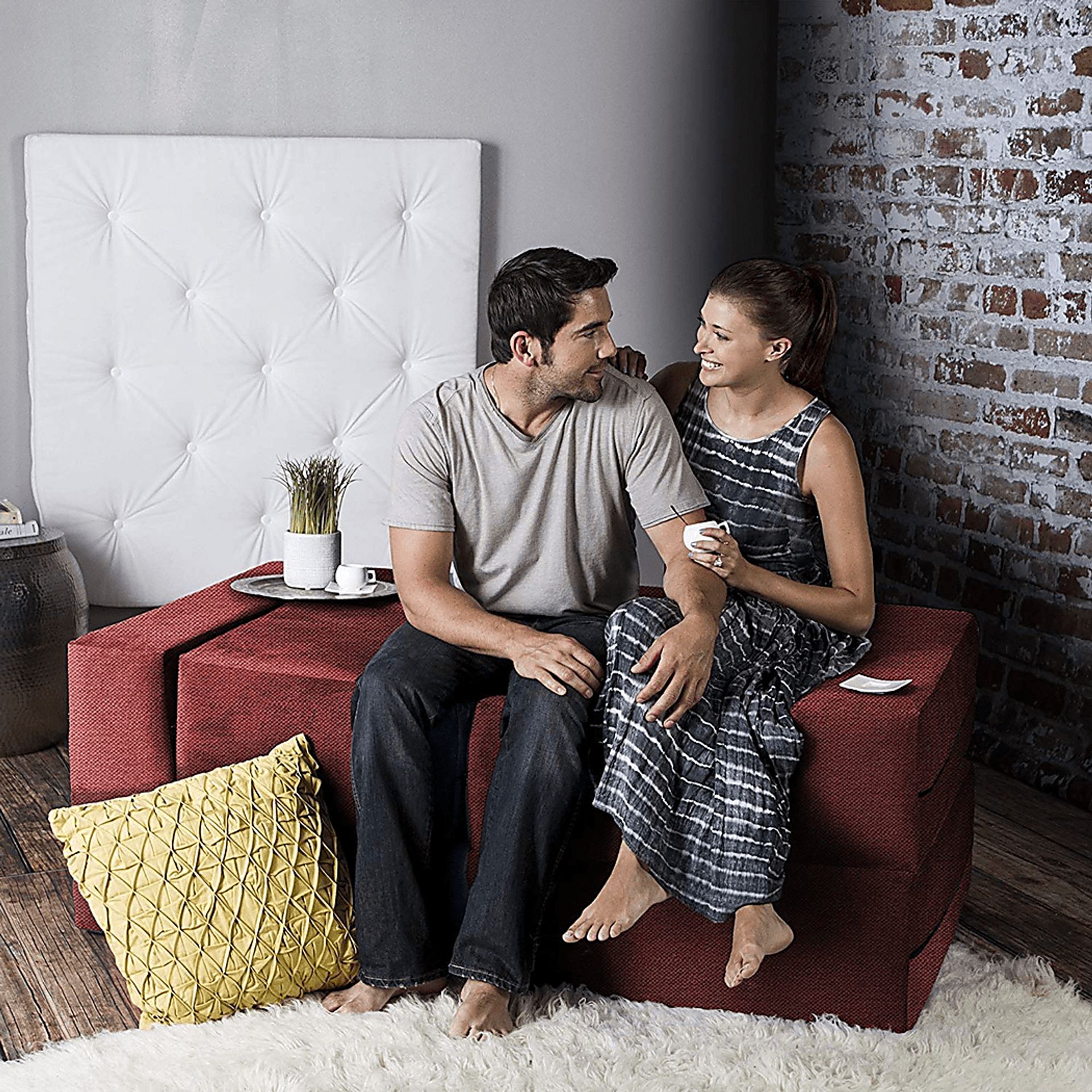 Alfy Red Convertible Loveseat and Ottoman - Image 6