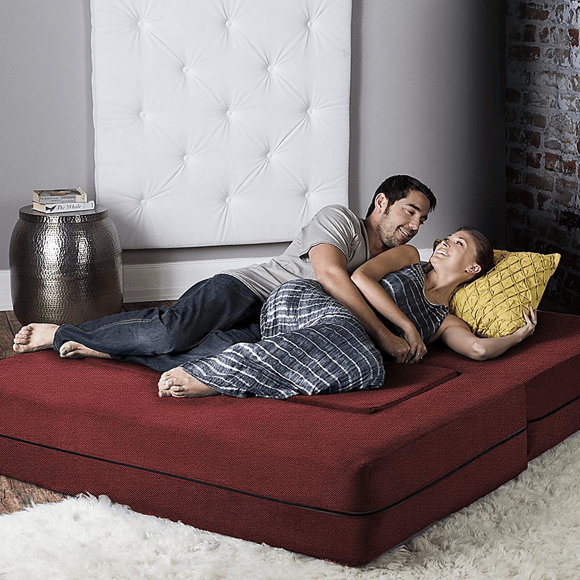 Alfy Red Convertible Loveseat and Ottoman - Image 7