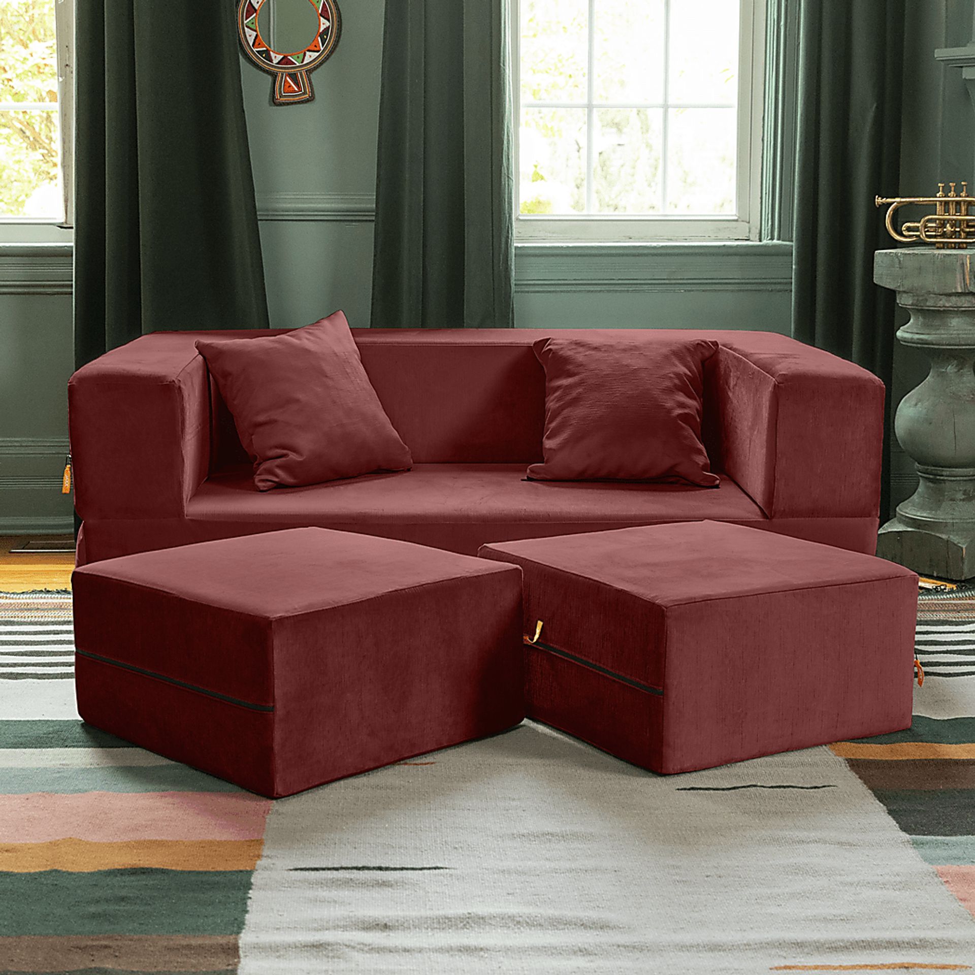 Kids Alfy Red Loveseat & Ottomans, Set of 3 - Image 2