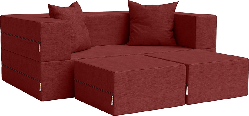 Kids Alfy Red Loveseat & Ottomans, Set of 3