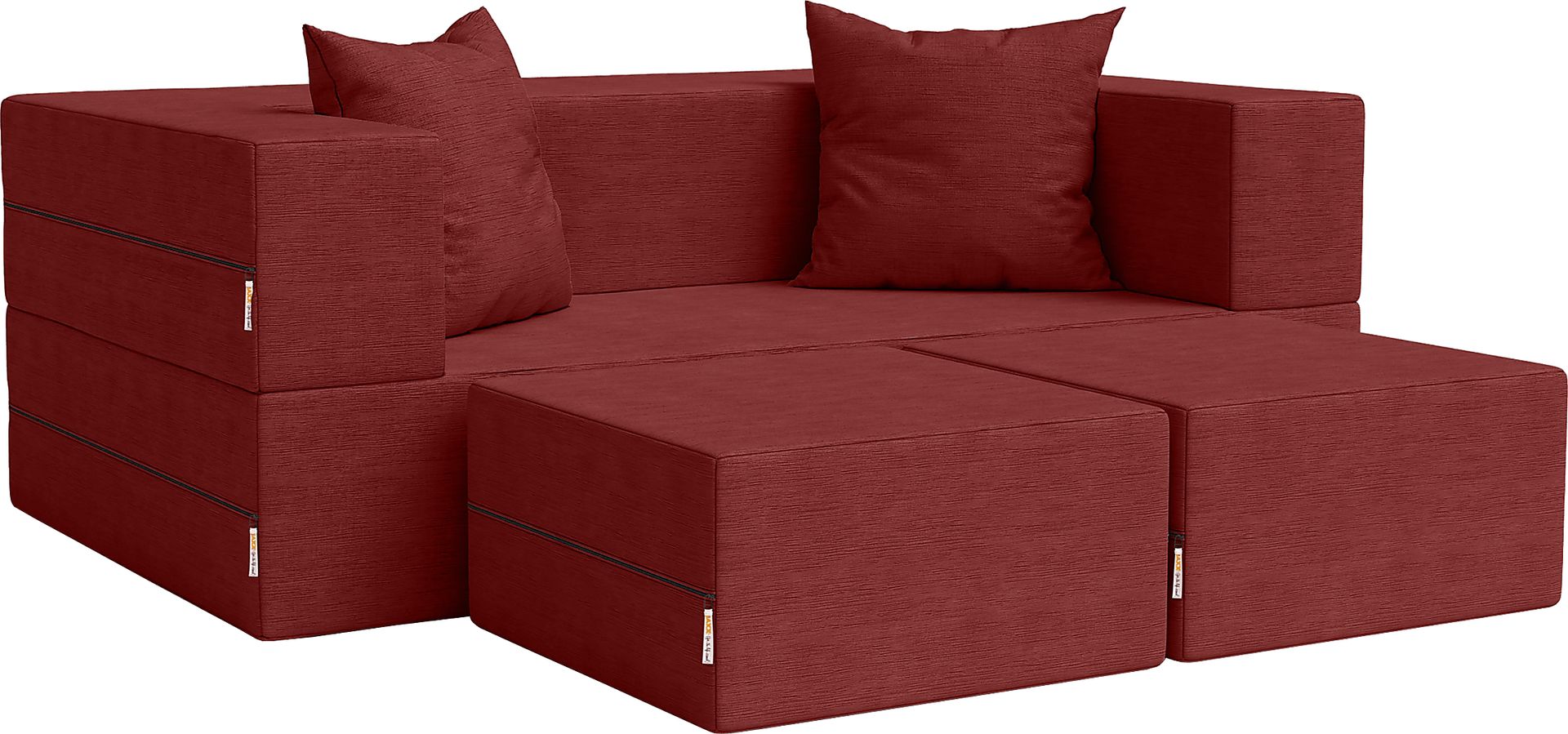 Kids Alfy Red Loveseat & Ottomans, Set of 3 - Image 1