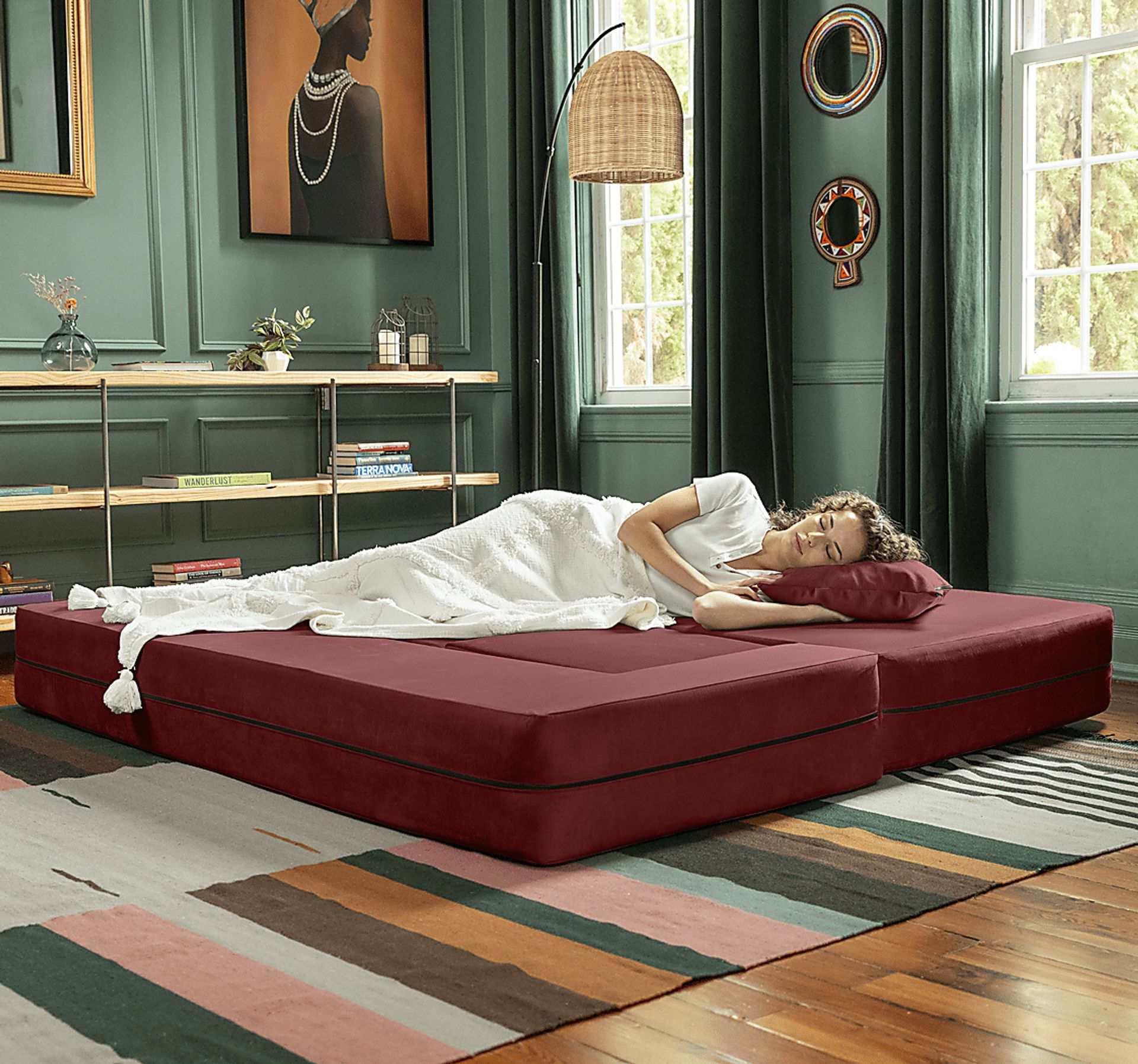 Kids Alfy Red Sofa & Ottomans, Set of 4 - Image 4