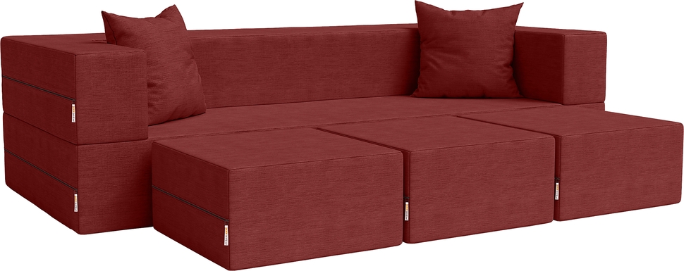 Kids Alfy Red Sofa & Ottomans, Set of 4