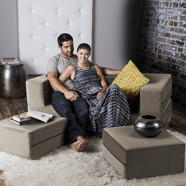 Alfy Tan Convertible Loveseat and Ottoman - Thumbnail - Image 4