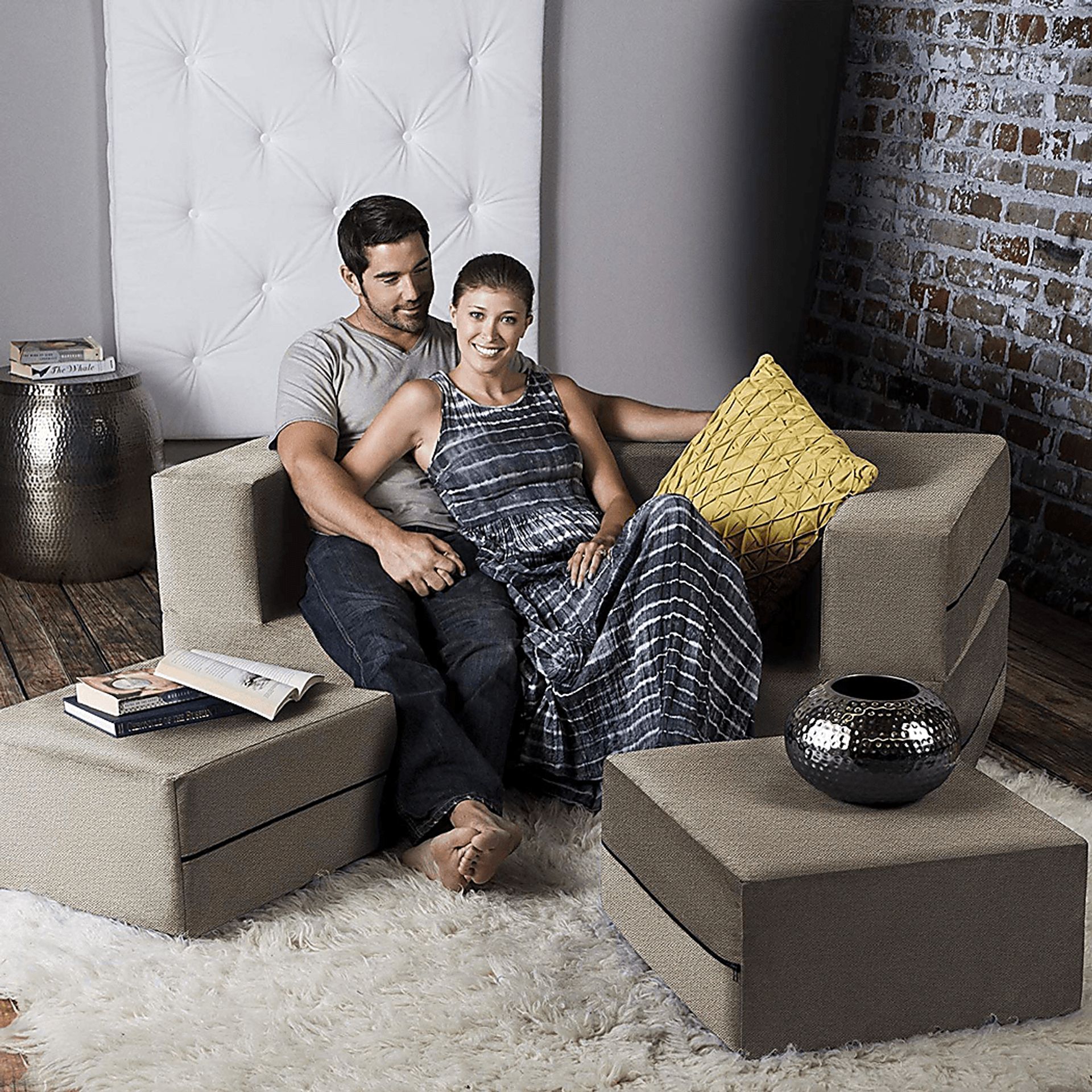 Alfy Tan Convertible Loveseat and Ottoman - Image 4