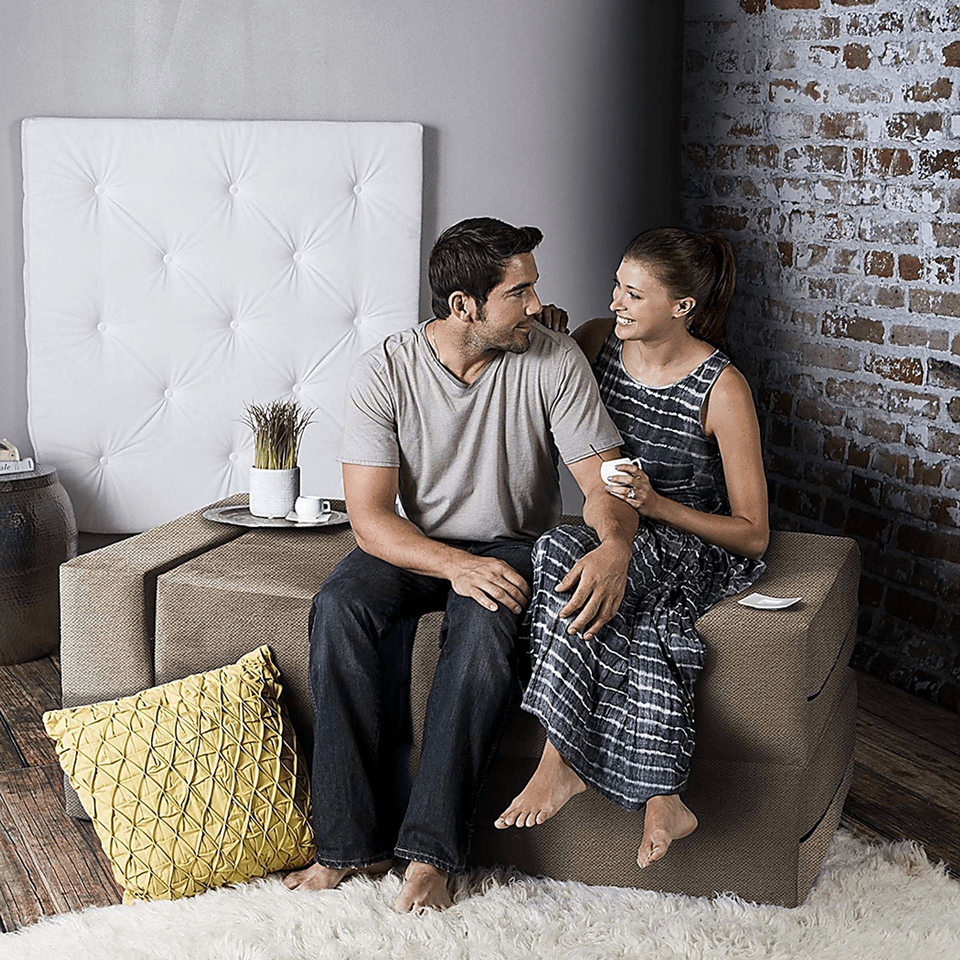 Alfy Tan Convertible Loveseat and Ottoman - Image 6