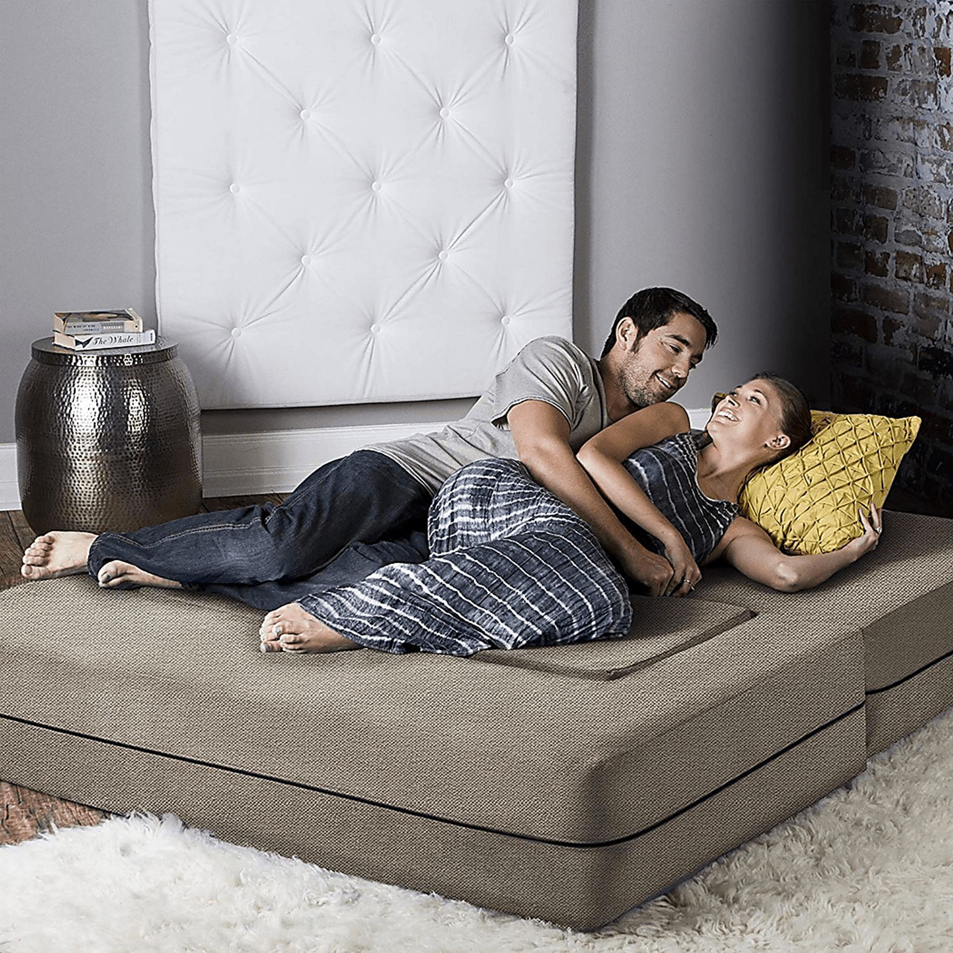 Alfy Tan Convertible Loveseat and Ottoman - Image 7