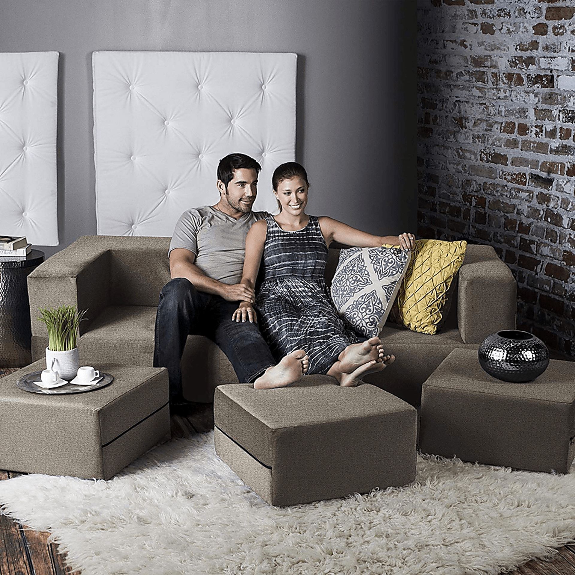 Alfy Tan Convertible Sofa and Ottoman - Image 5
