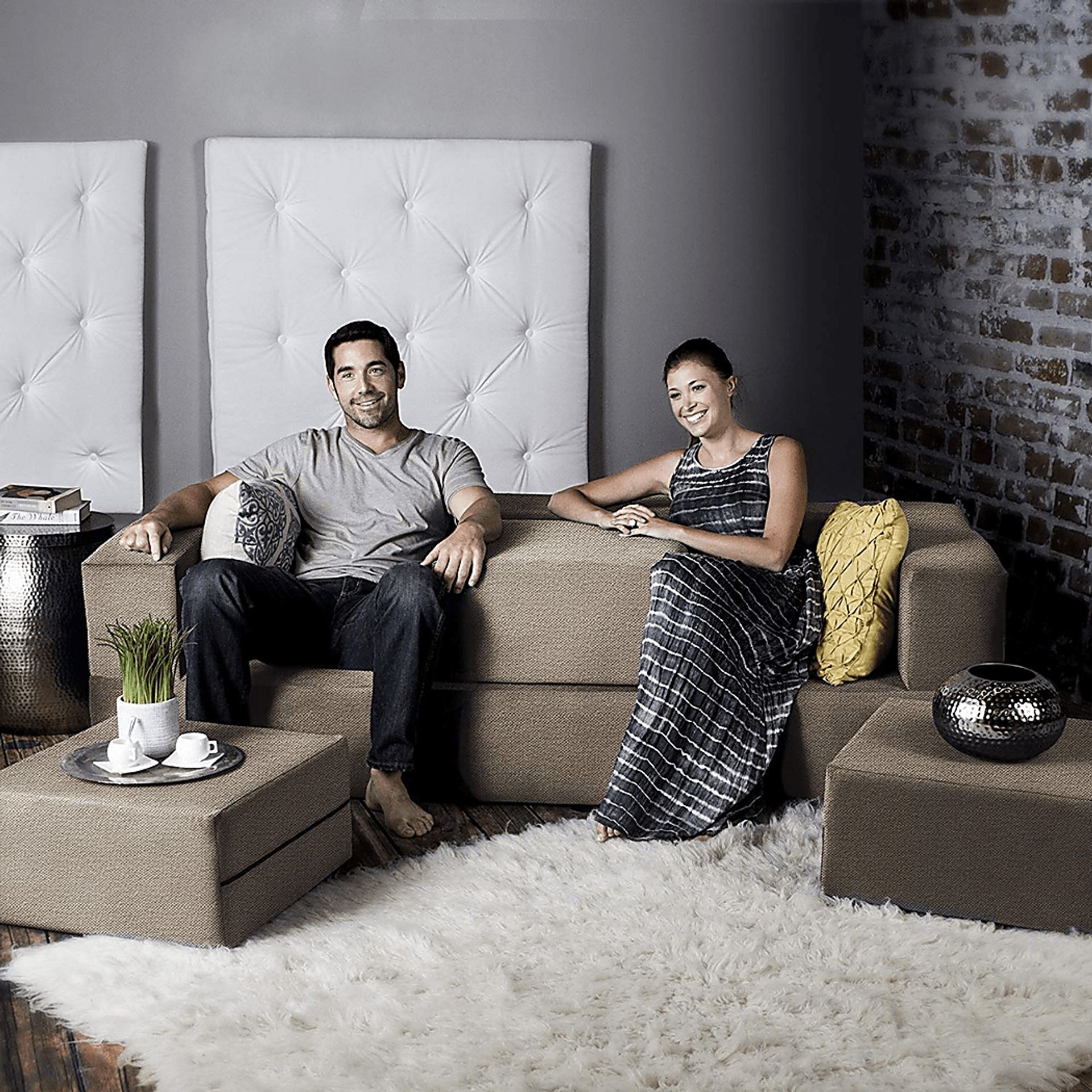 Alfy Tan Convertible Sofa and Ottoman - Image 6