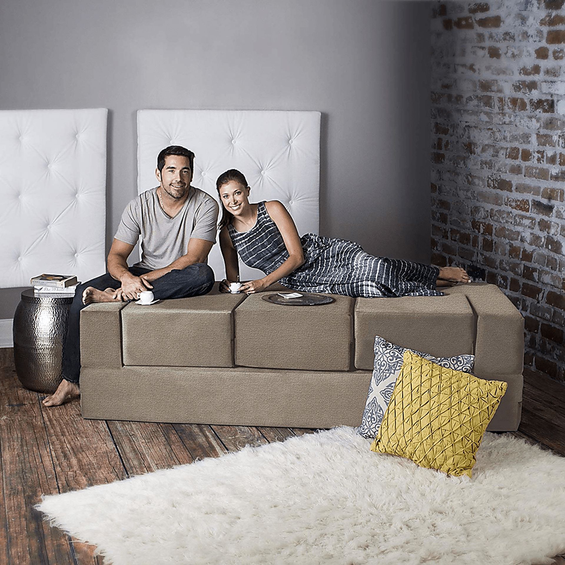 Alfy Tan Convertible Sofa and Ottoman - Image 7