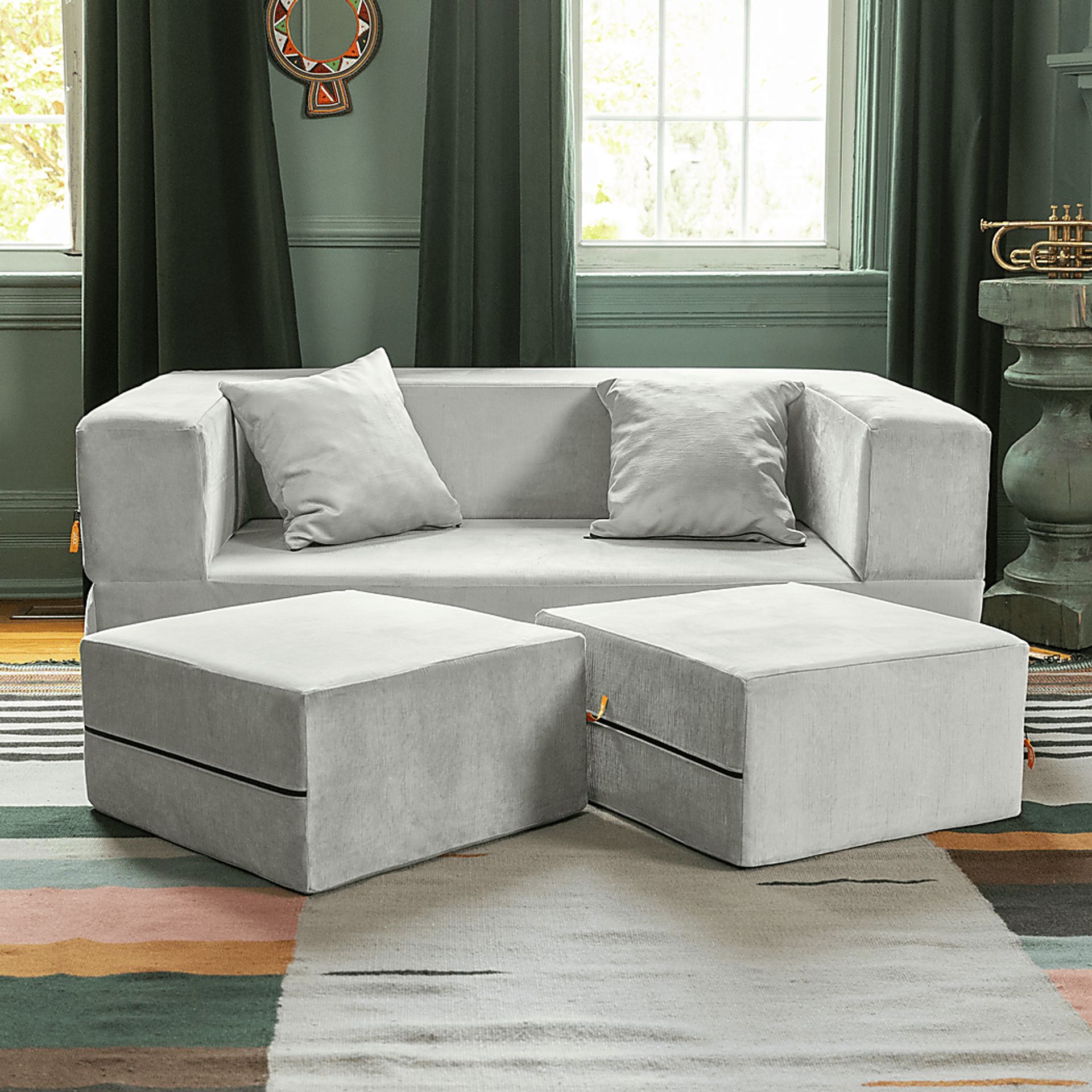 Kids Alfy White Loveseat & Ottomans, Set of 3 - Image 2