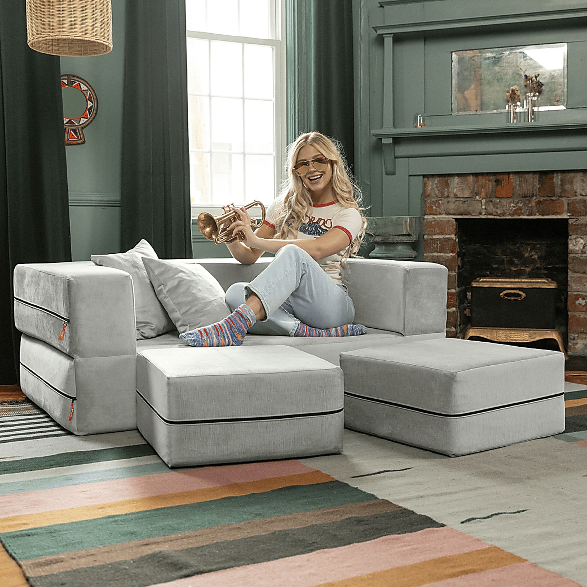 Kids Alfy White Loveseat & Ottomans, Set of 3 - Image 3