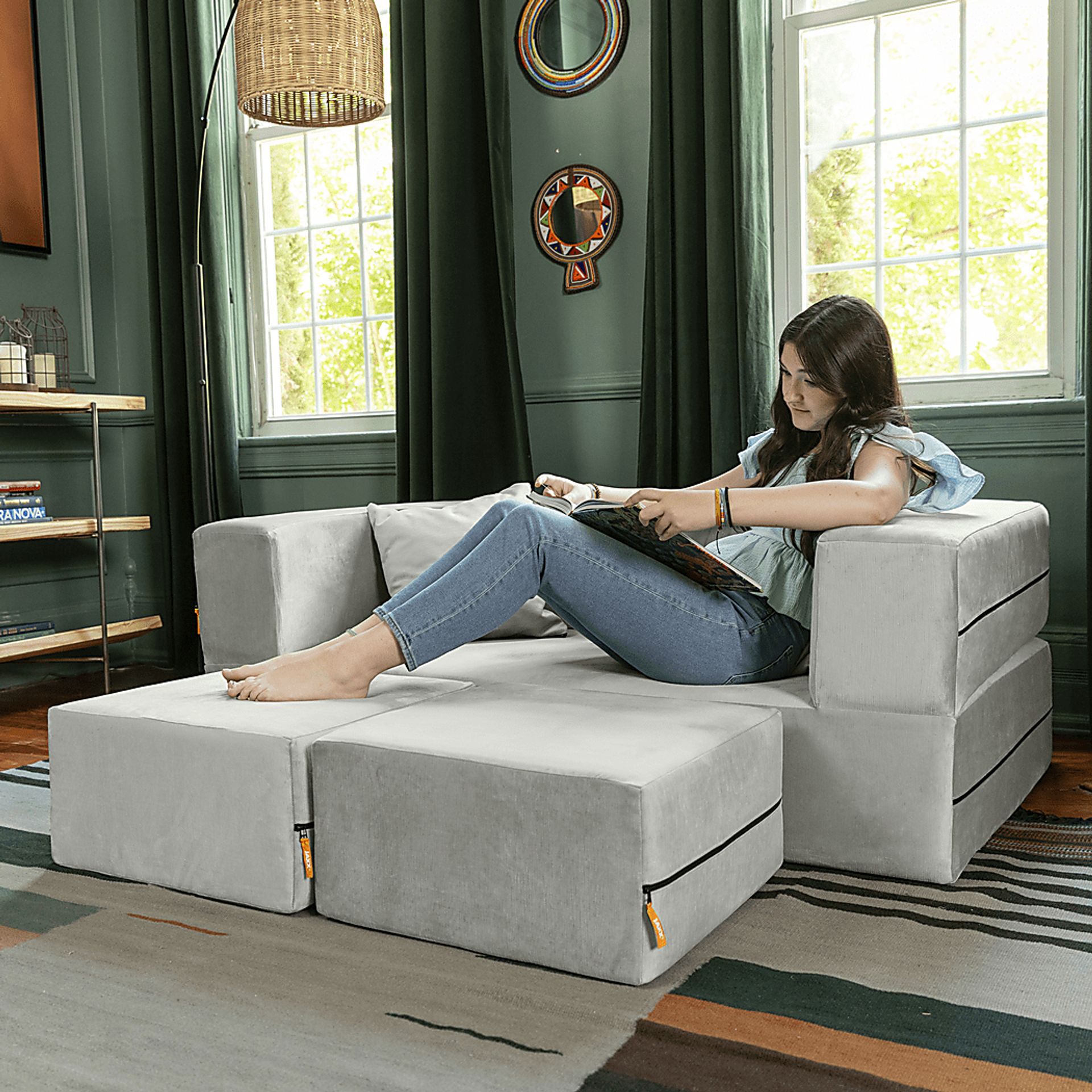 Kids Alfy White Loveseat & Ottomans, Set of 3 - Image 7