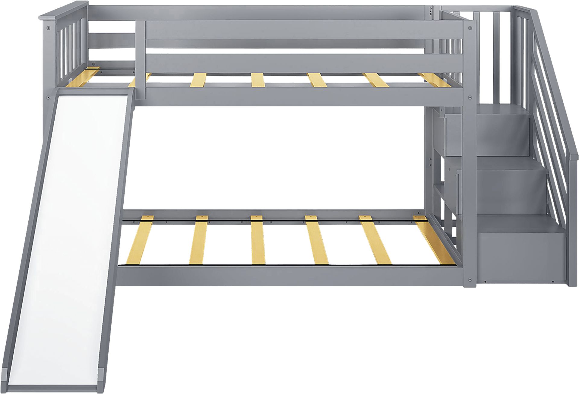 Kids Alrik Gray Twin/Twin Low Bunk Bed with Staircase and Slide - Image 5