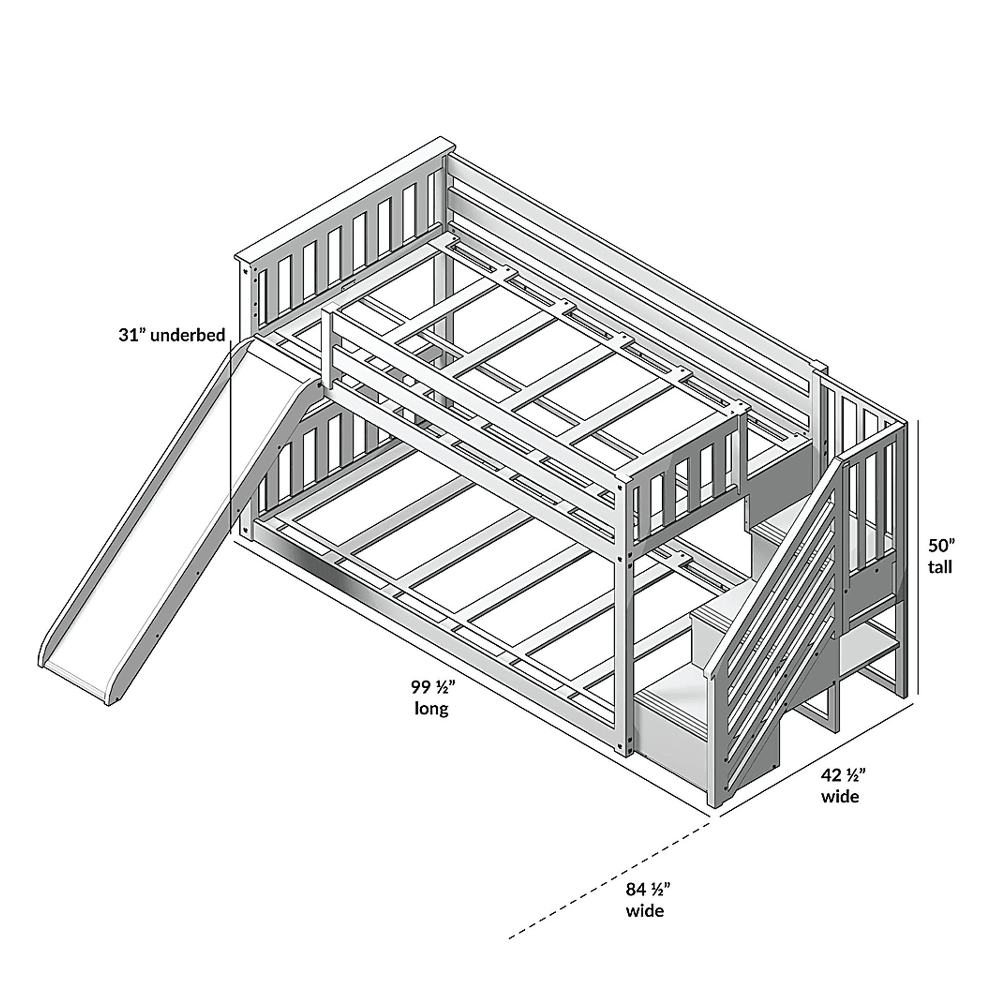 Kids Alrik Gray Twin/Twin Low Bunk Bed with Staircase and Slide - Image 6
