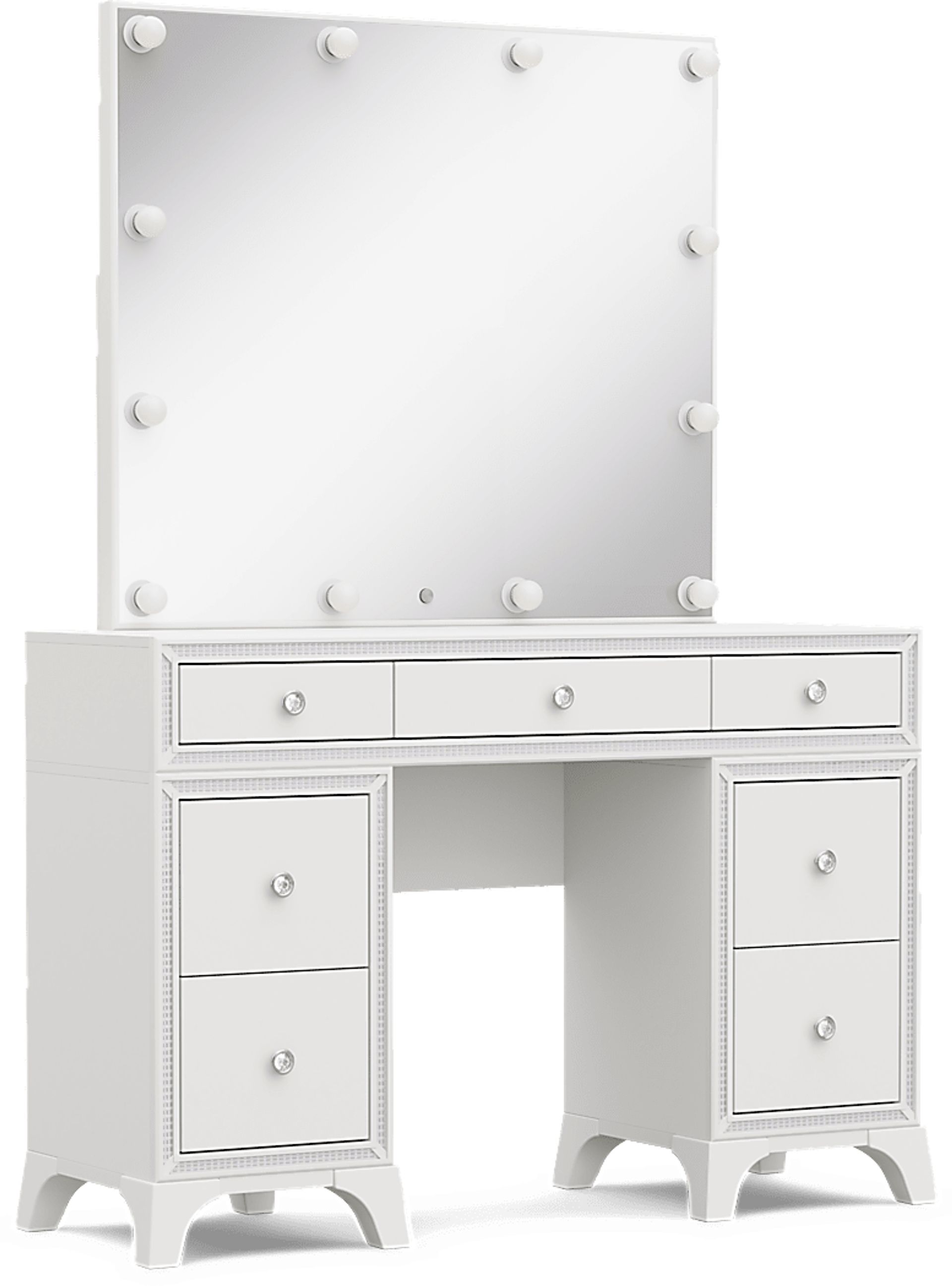 Kids Alyssa White Double Pedestal Vanity with Hollywood Mirror - Image 2
