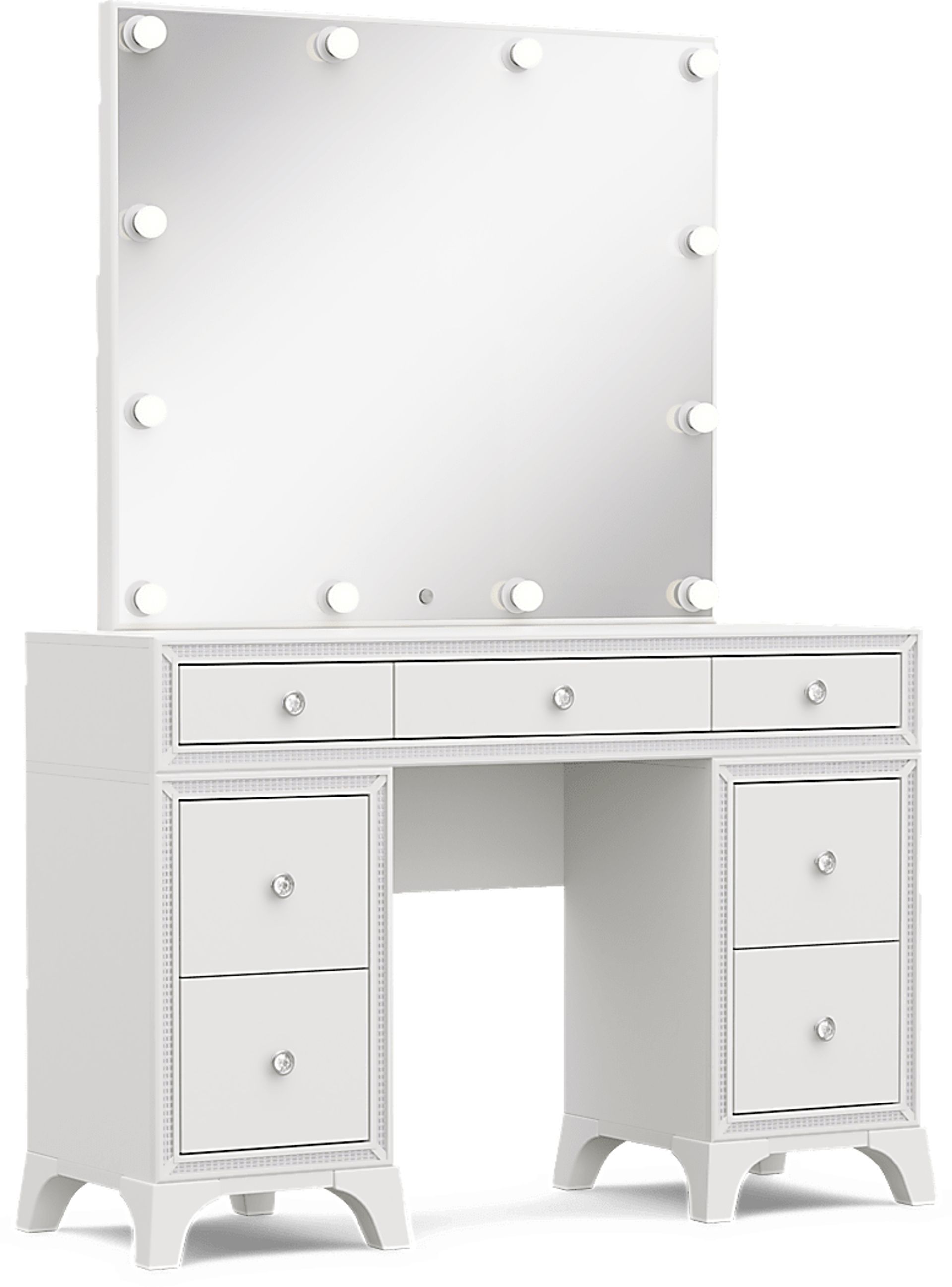 Kids Alyssa White Double Pedestal Vanity with Hollywood Mirror - Image 4
