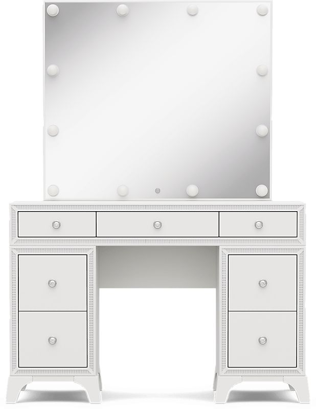 Kids Alyssa White Double Pedestal Vanity with Hollywood Mirror