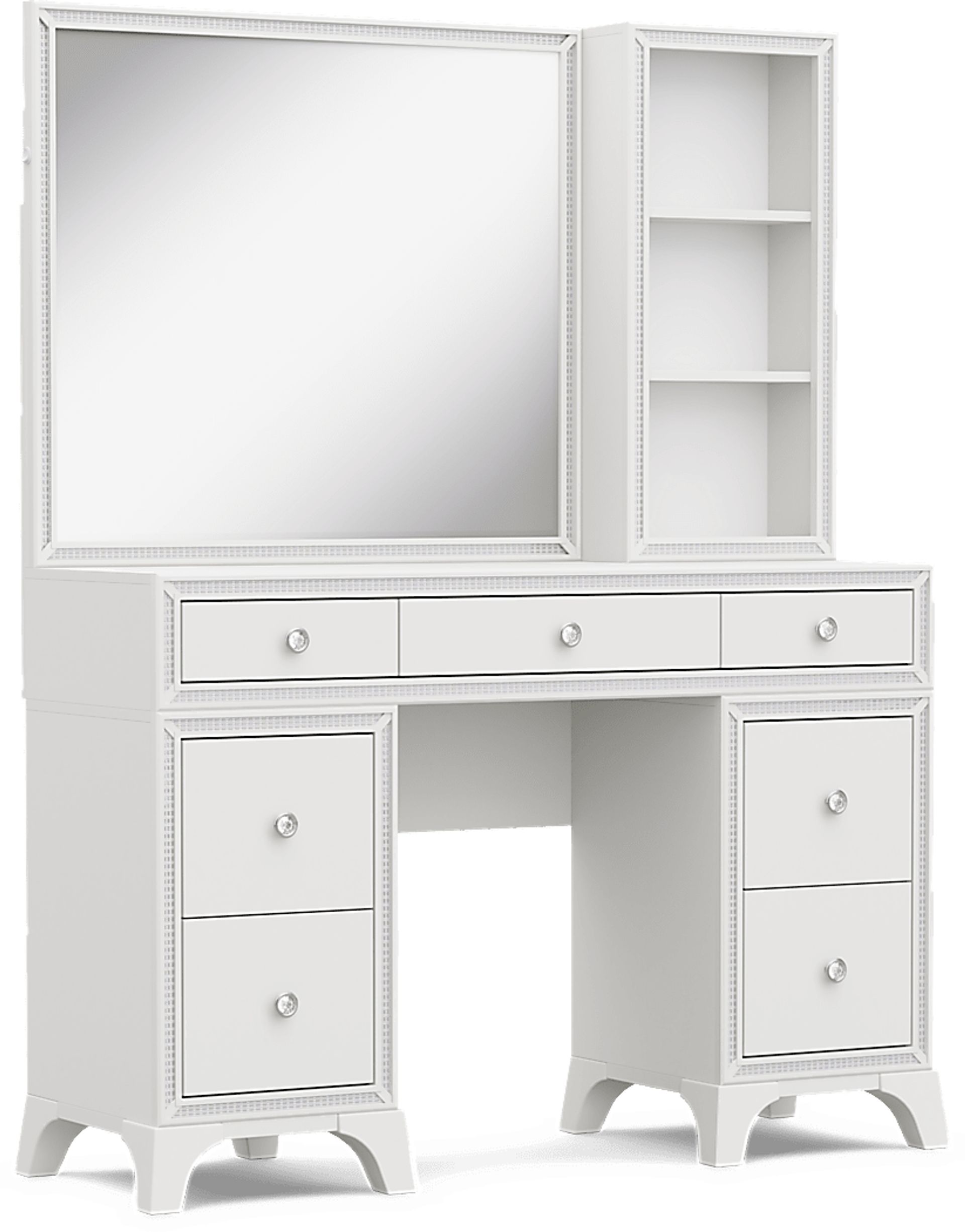 Kids Alyssa White Double Pedestal Vanity with Hutch and Small Sparkle Mirror - Image 2