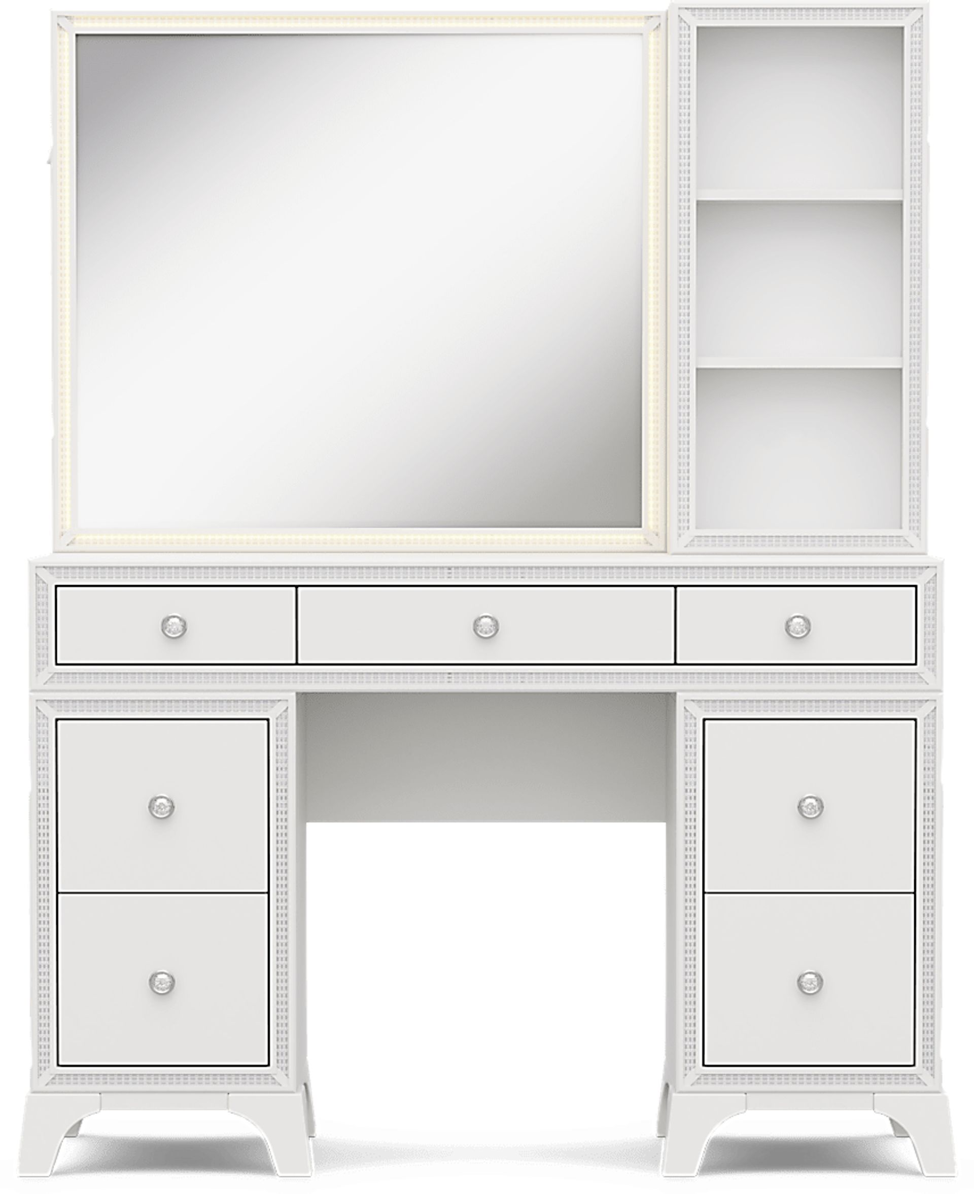 Kids Alyssa White Double Pedestal Vanity with Hutch and Small Sparkle Mirror - Image 5
