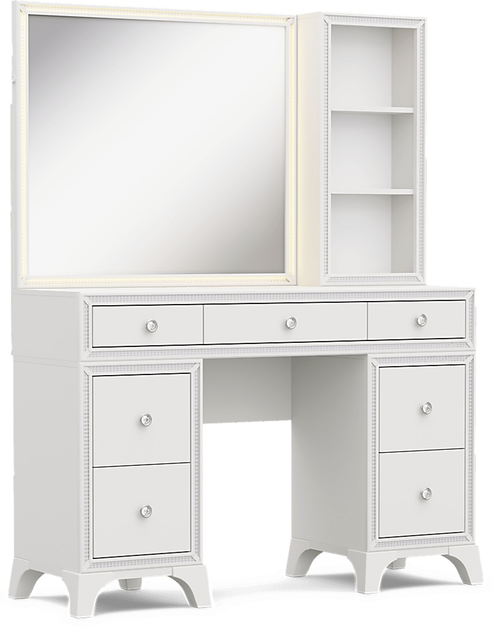 Kids Alyssa White Double Pedestal Vanity with Hutch and Small Sparkle Mirror - Image 6