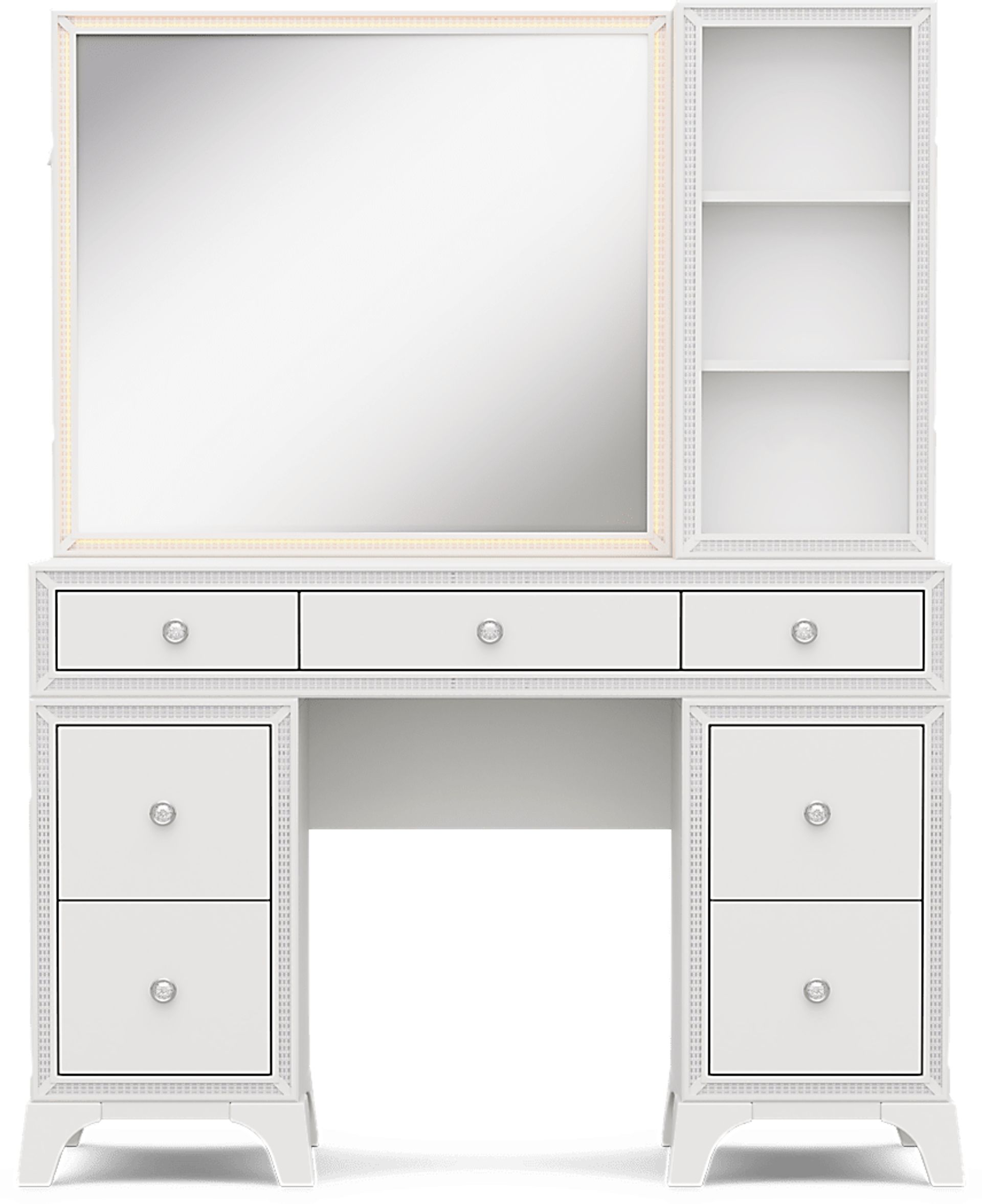 Kids Alyssa White Double Pedestal Vanity with Hutch and Small Sparkle Mirror - Image 7