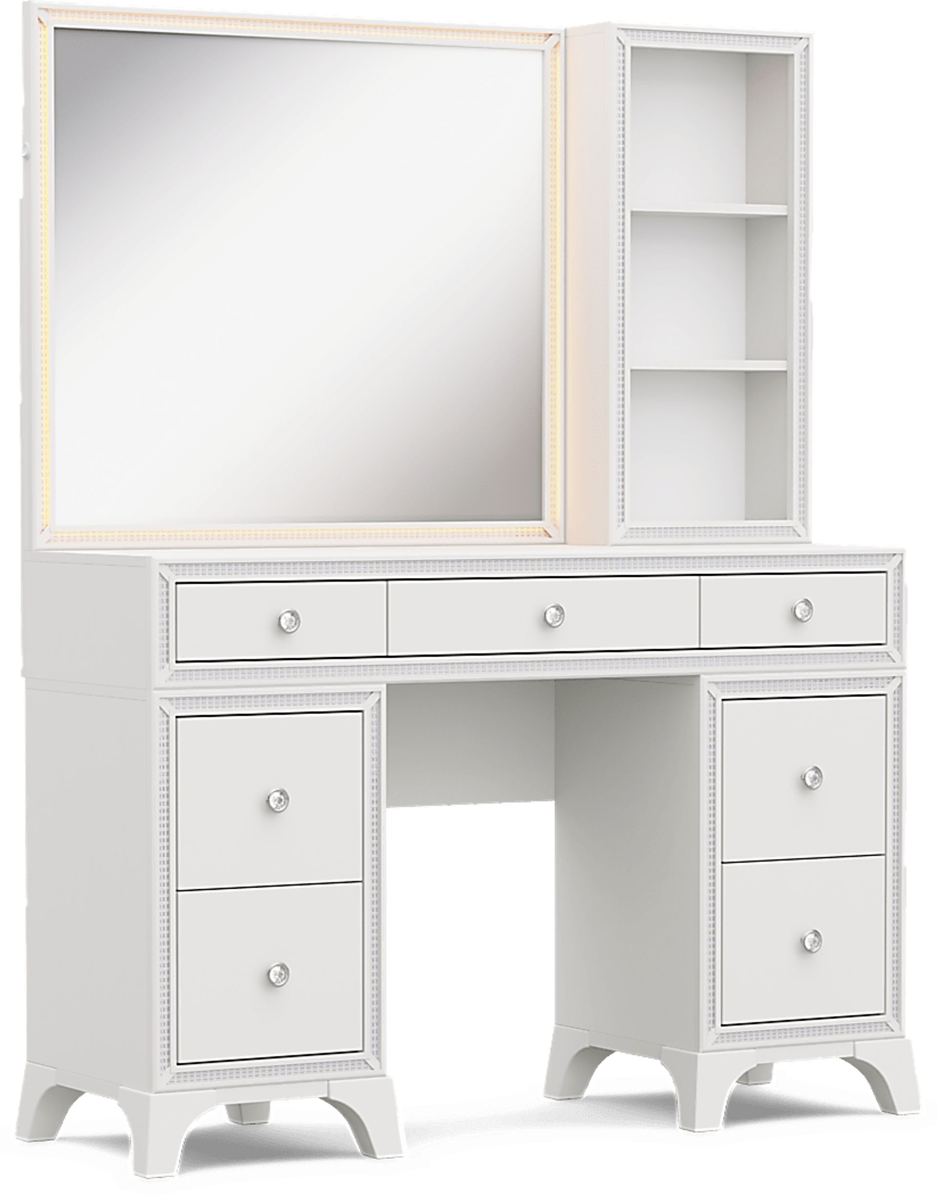 Kids Alyssa White Double Pedestal Vanity with Hutch and Small Sparkle Mirror - Image 8