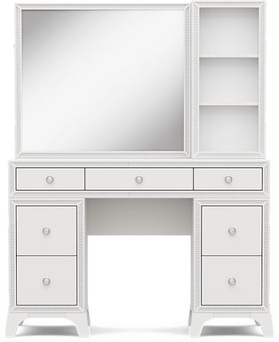Kids Alyssa White Double Pedestal Vanity with Hutch and Small Sparkle Mirror