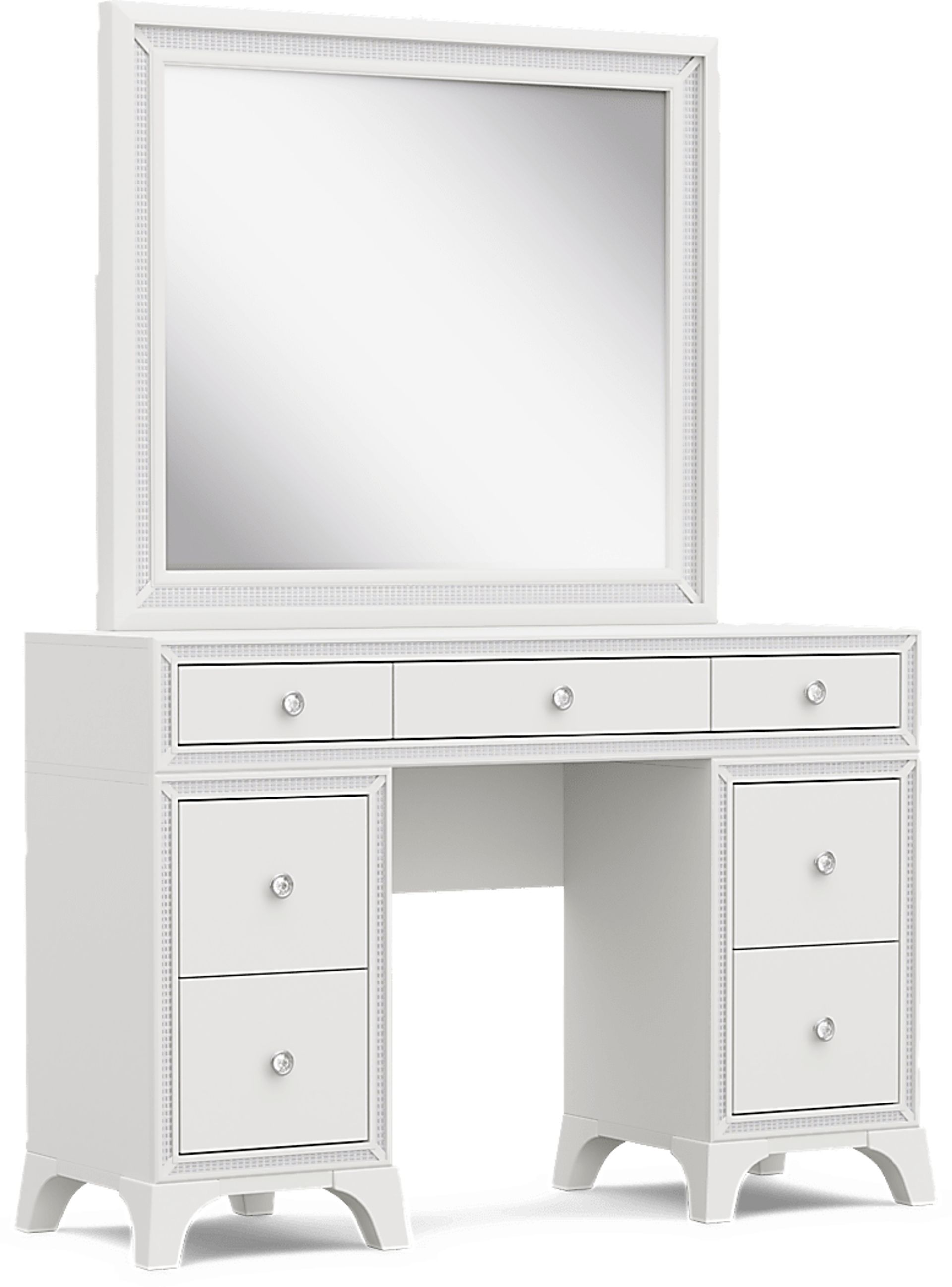Kids Alyssa White Double Pedestal Vanity with Large Sparkle Mirror - Image 2