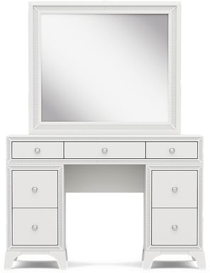 Kids Alyssa White Double Pedestal Vanity with Large Sparkle Mirror