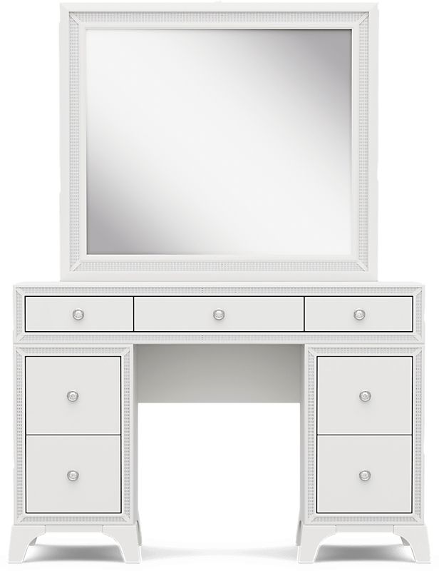 Kids Alyssa White Double Pedestal Vanity with Large Sparkle Mirror