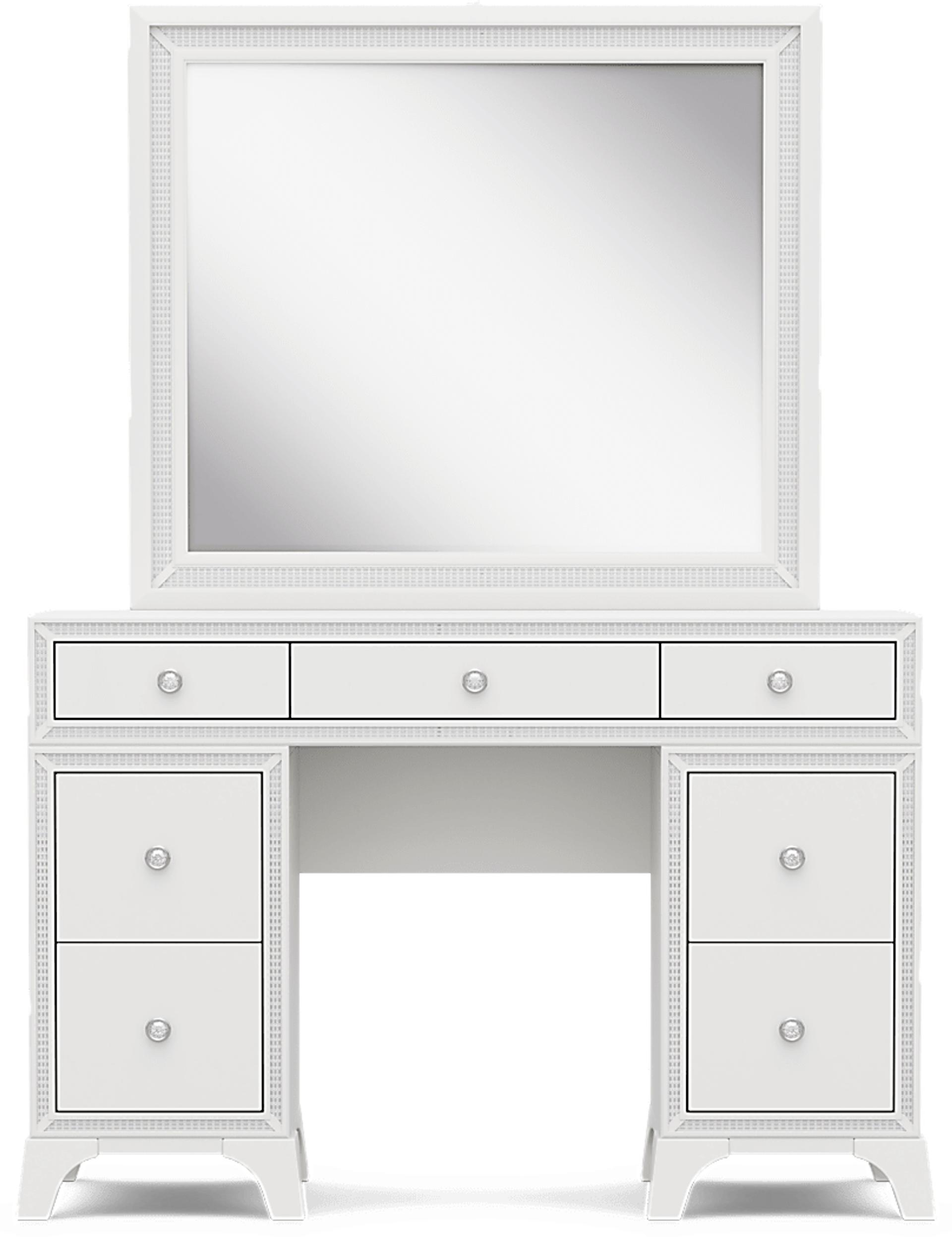 Kids Alyssa White Double Pedestal Vanity with Large Sparkle Mirror