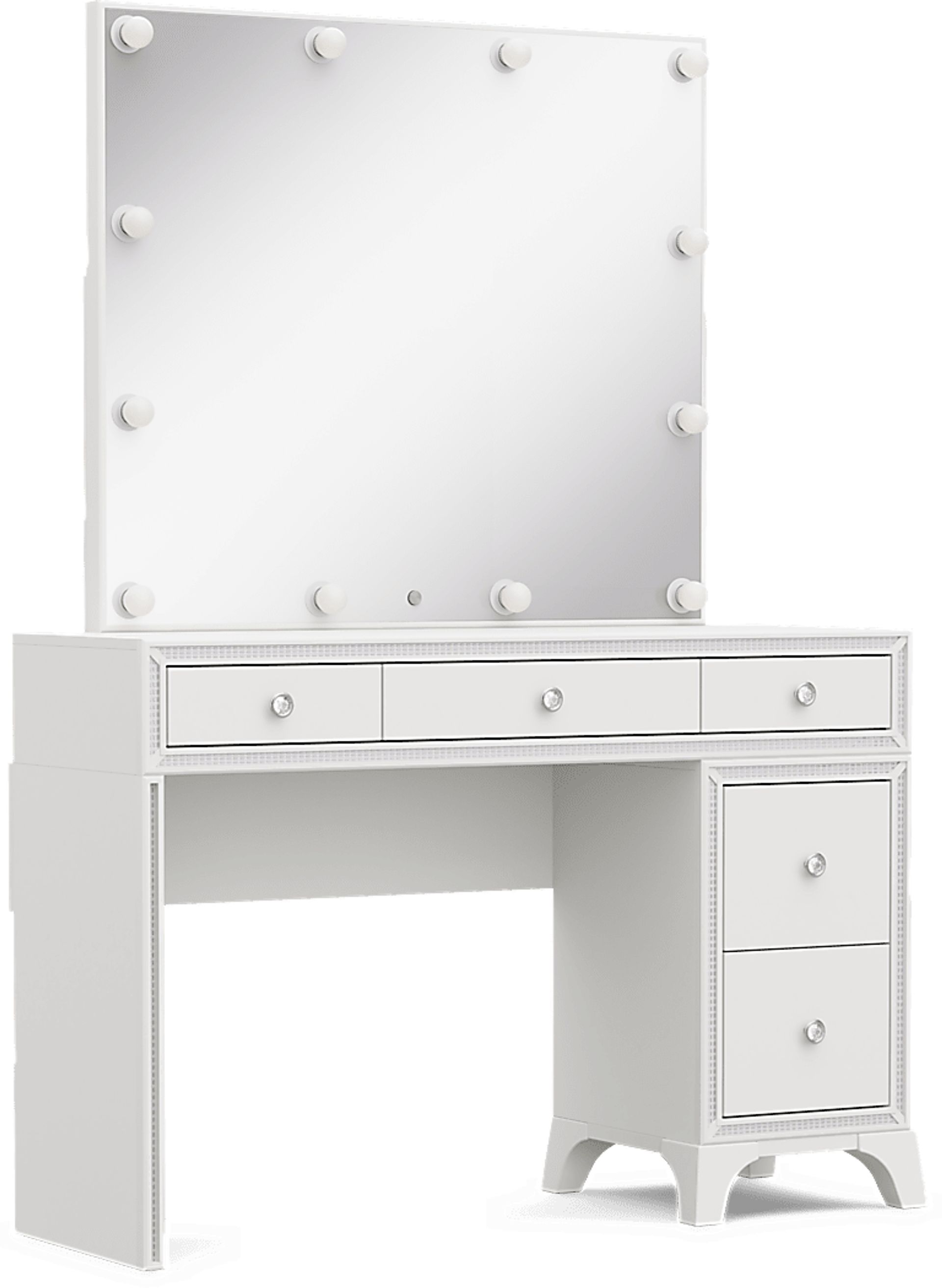 Kids Alyssa White Single Pedestal Vanity with Hollywood Mirror - Image 2