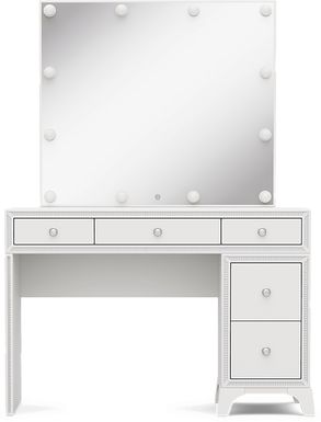 Kids Alyssa White Single Pedestal Vanity with Hollywood Mirror