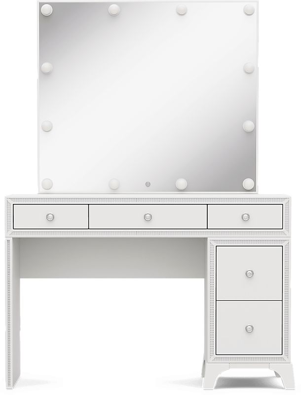 Kids Alyssa White Single Pedestal Vanity with Hollywood Mirror