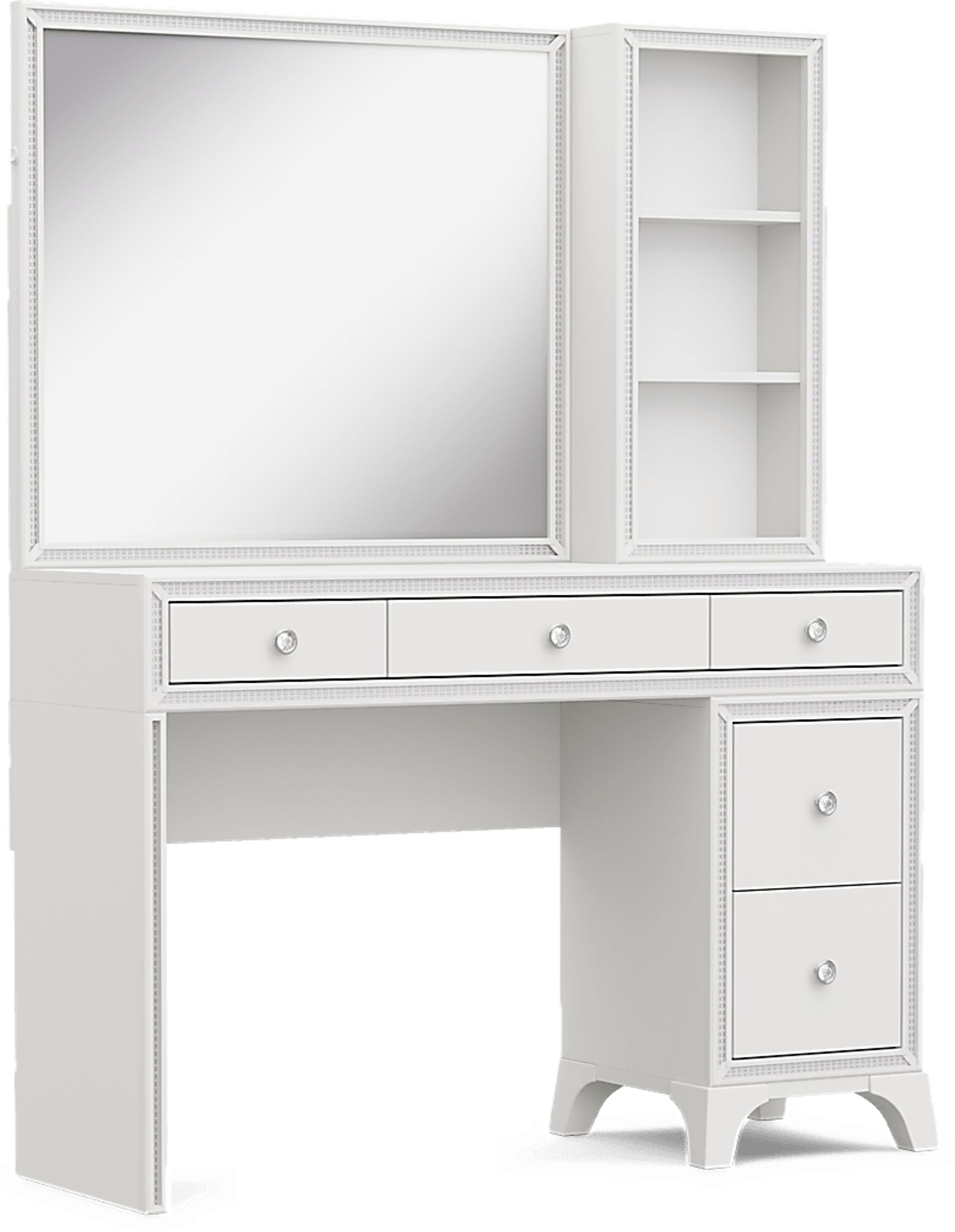Kids Alyssa White Single Pedestal Vanity with Hutch and Small Sparkle Mirror - Image 2