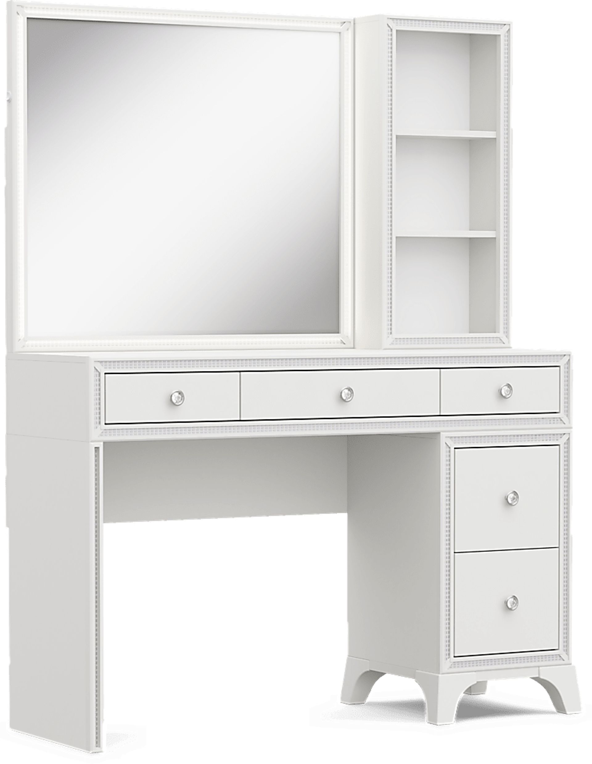 Kids Alyssa White Single Pedestal Vanity with Hutch and Small Sparkle Mirror - Image 4