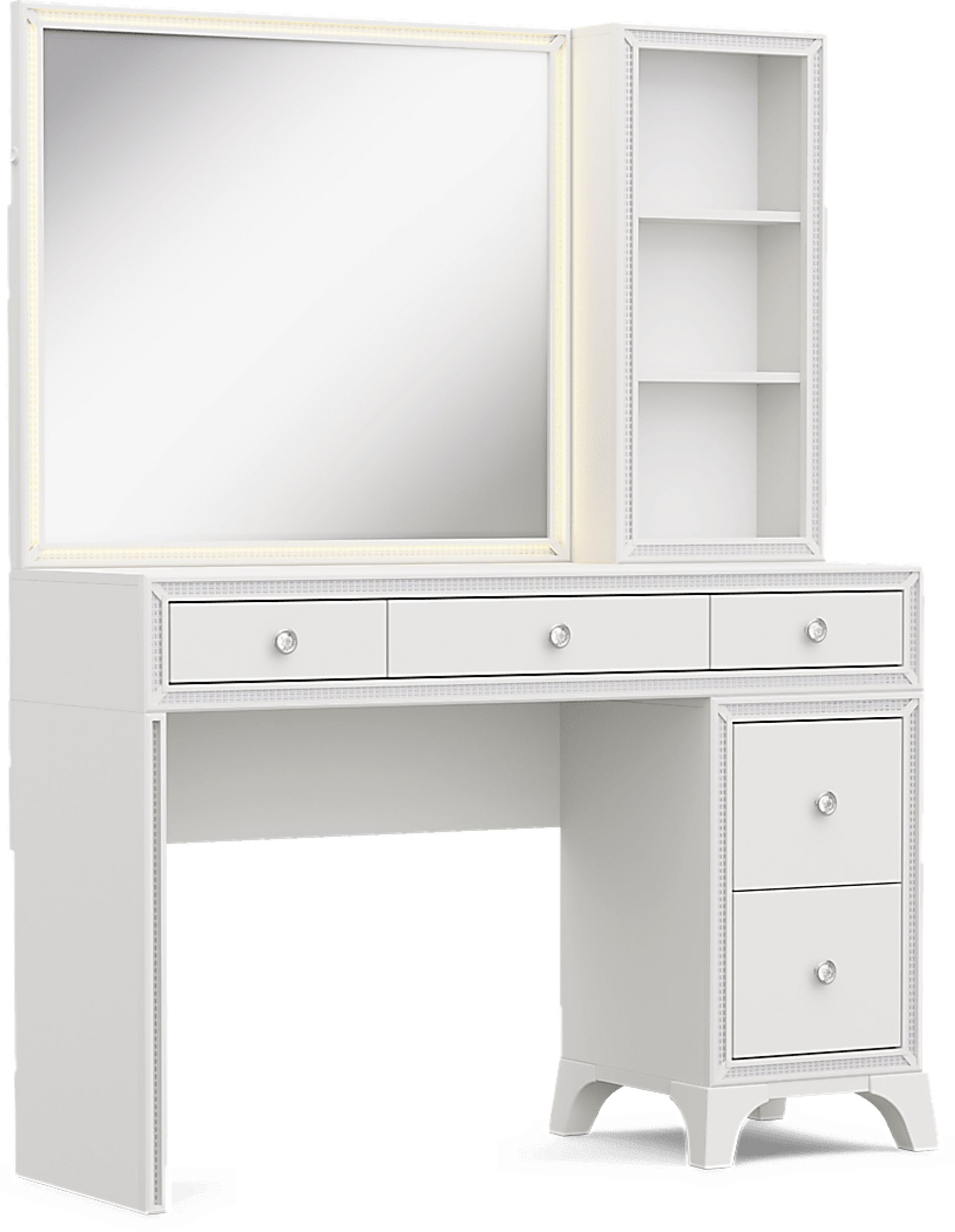 Kids Alyssa White Single Pedestal Vanity with Hutch and Small Sparkle Mirror - Image 6