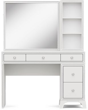Kids Alyssa White Single Pedestal Vanity with Hutch and Small Sparkle Mirror