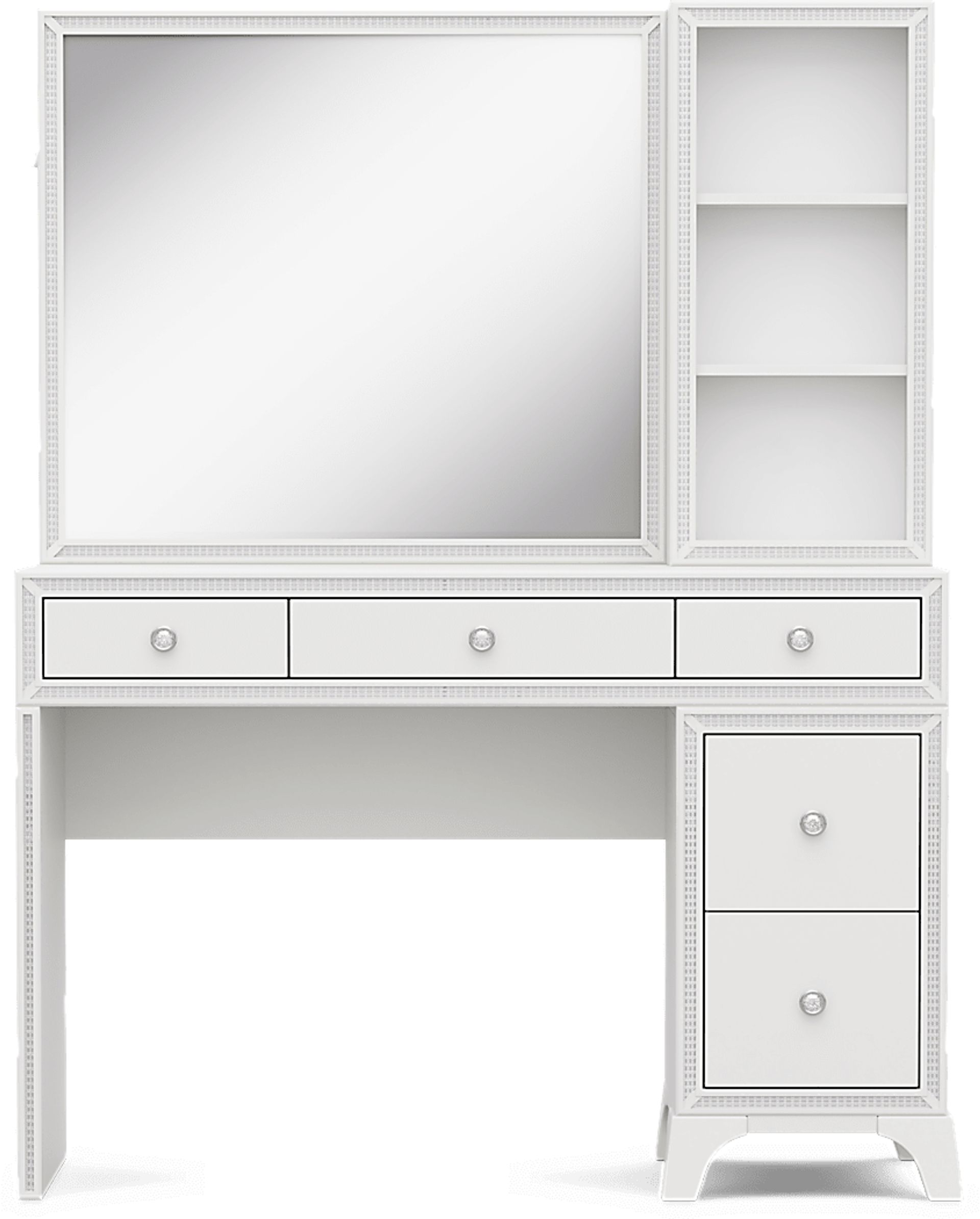 Kids Alyssa White Single Pedestal Vanity with Hutch and Small Sparkle Mirror - Image 1