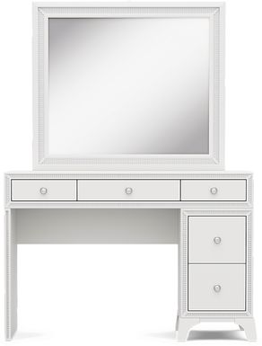 Kids Alyssa White Single Pedestal Vanity with Large Sparkle Mirror