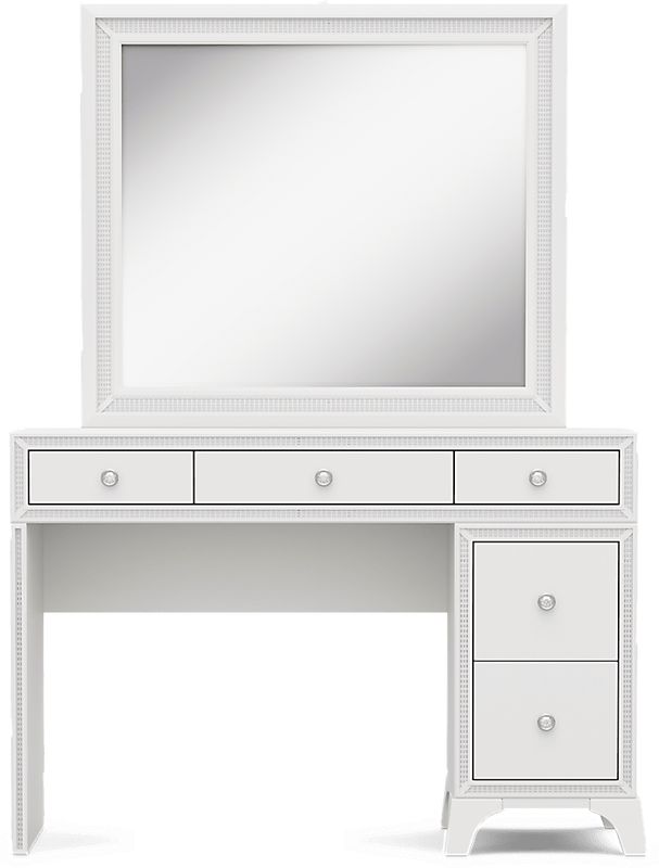 Kids Alyssa White Single Pedestal Vanity with Large Sparkle Mirror