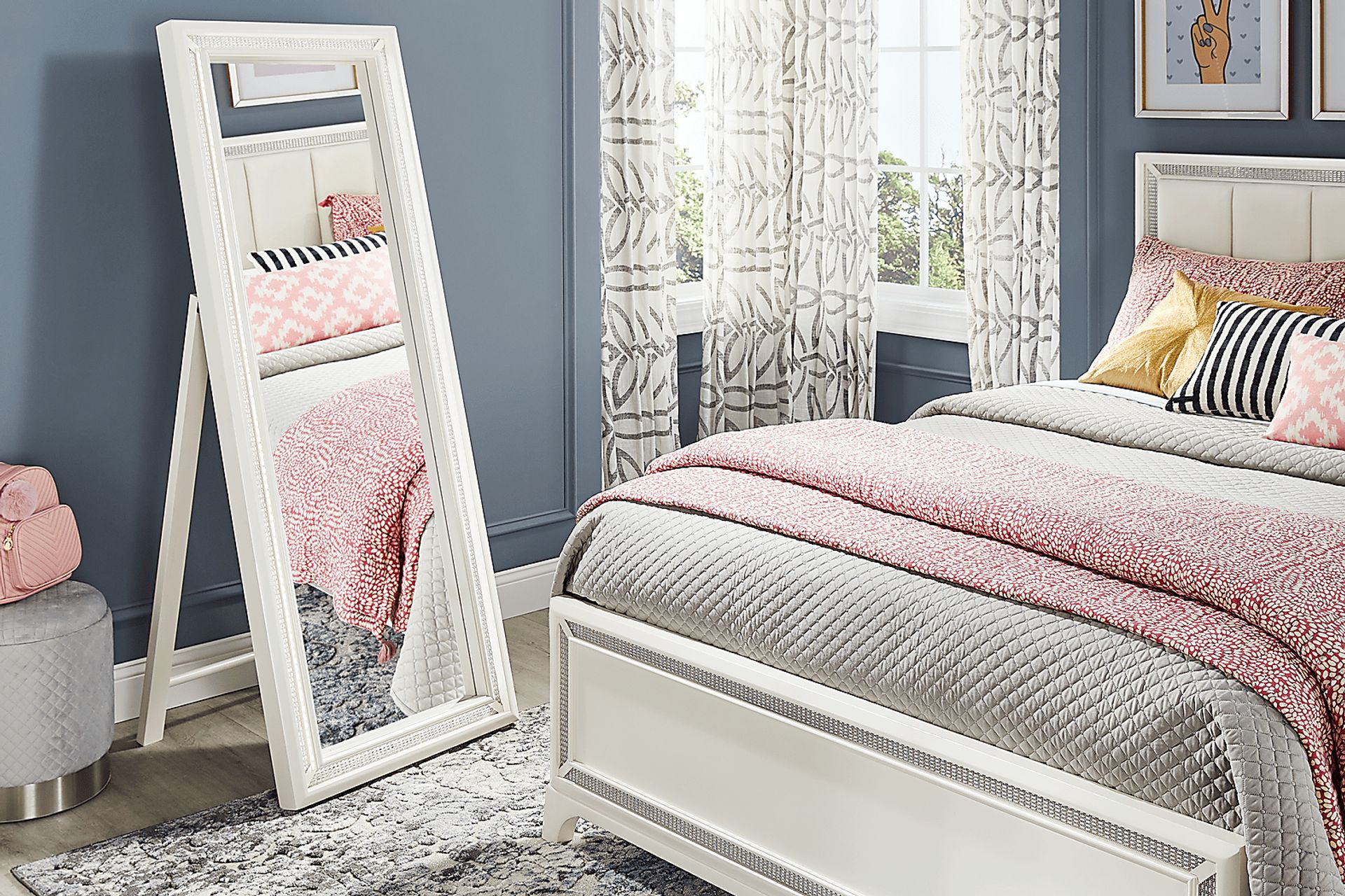 Kids Alyssa White Sparkle Floor Mirror - Image 3