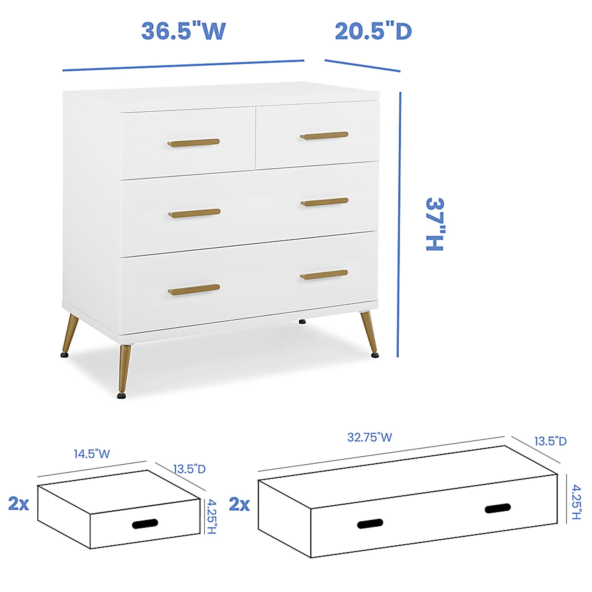 Kids Amarine White Dresser & Changing Table - Image 3