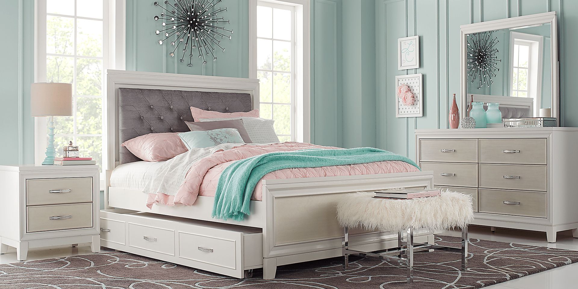 Kids Amelia White 5 Pc Twin Upholstered Bedroom - Image 1