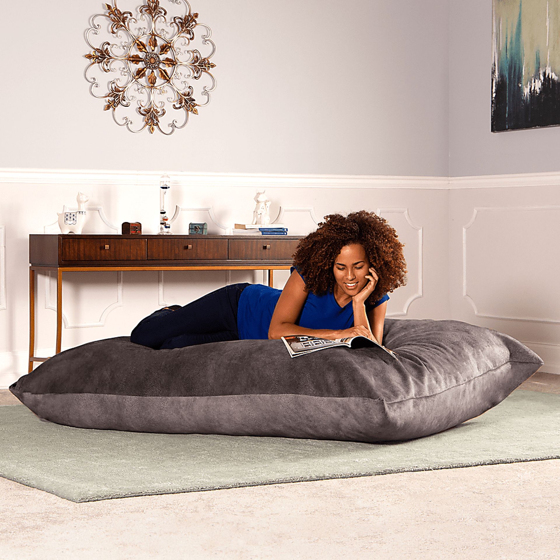 Kids Amelle Gray Large Bean Bag and Floor Pillow - Image 3