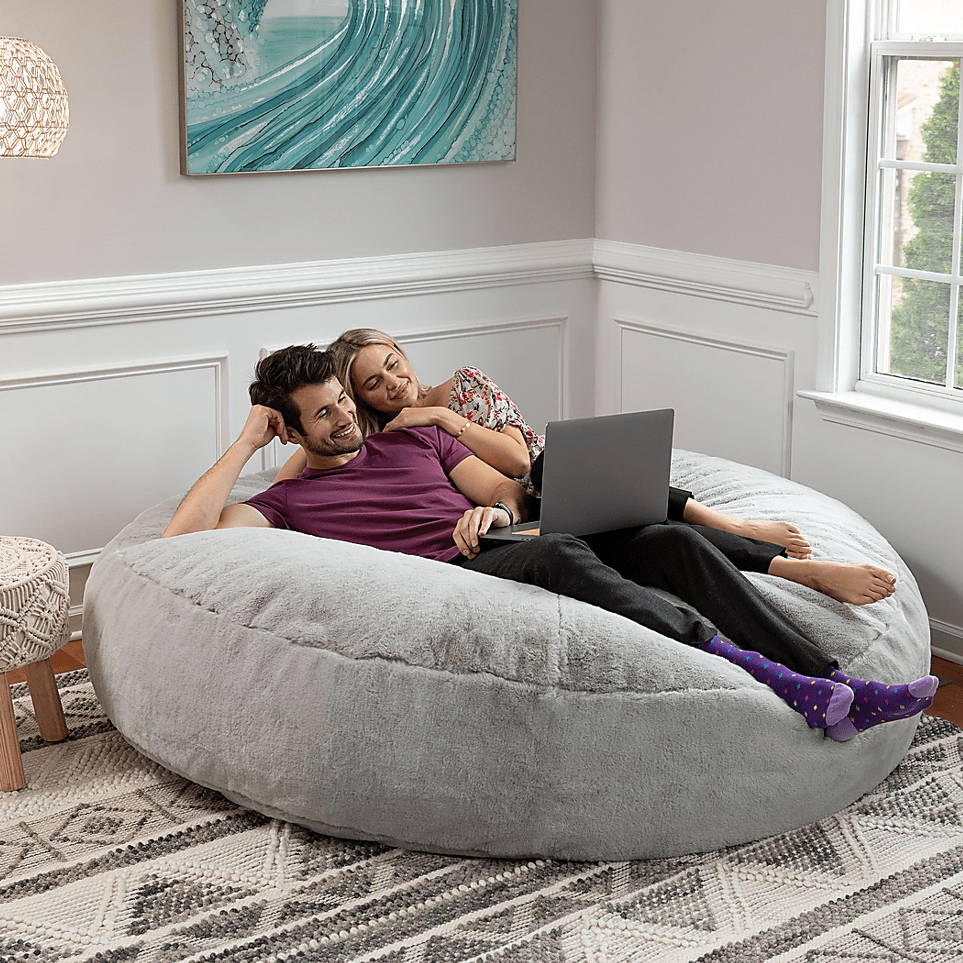 Kids Amnons Silver Bean Bag Chair - Image 2