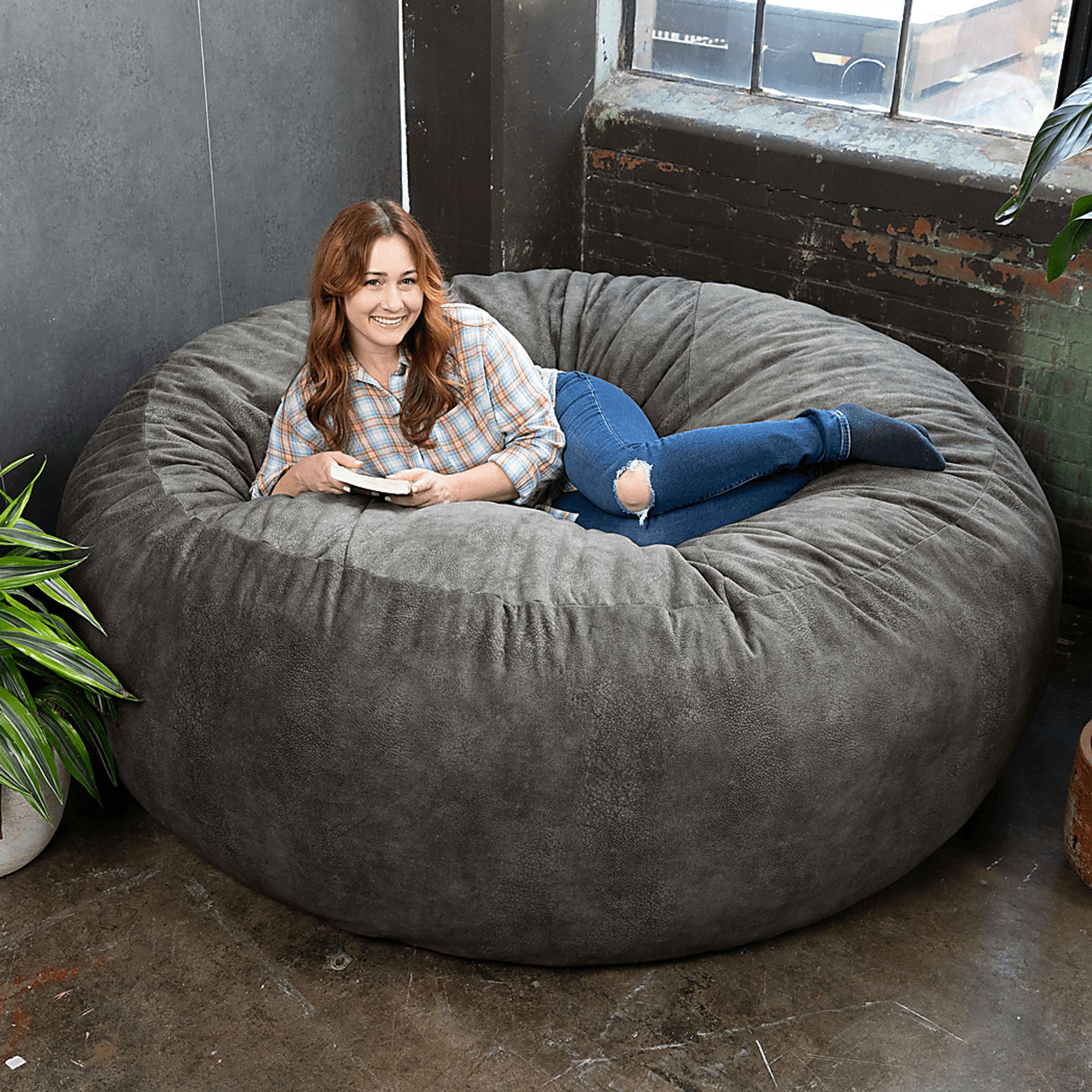 Kids Aniline I Gray Bean Bag Chair - Image 2